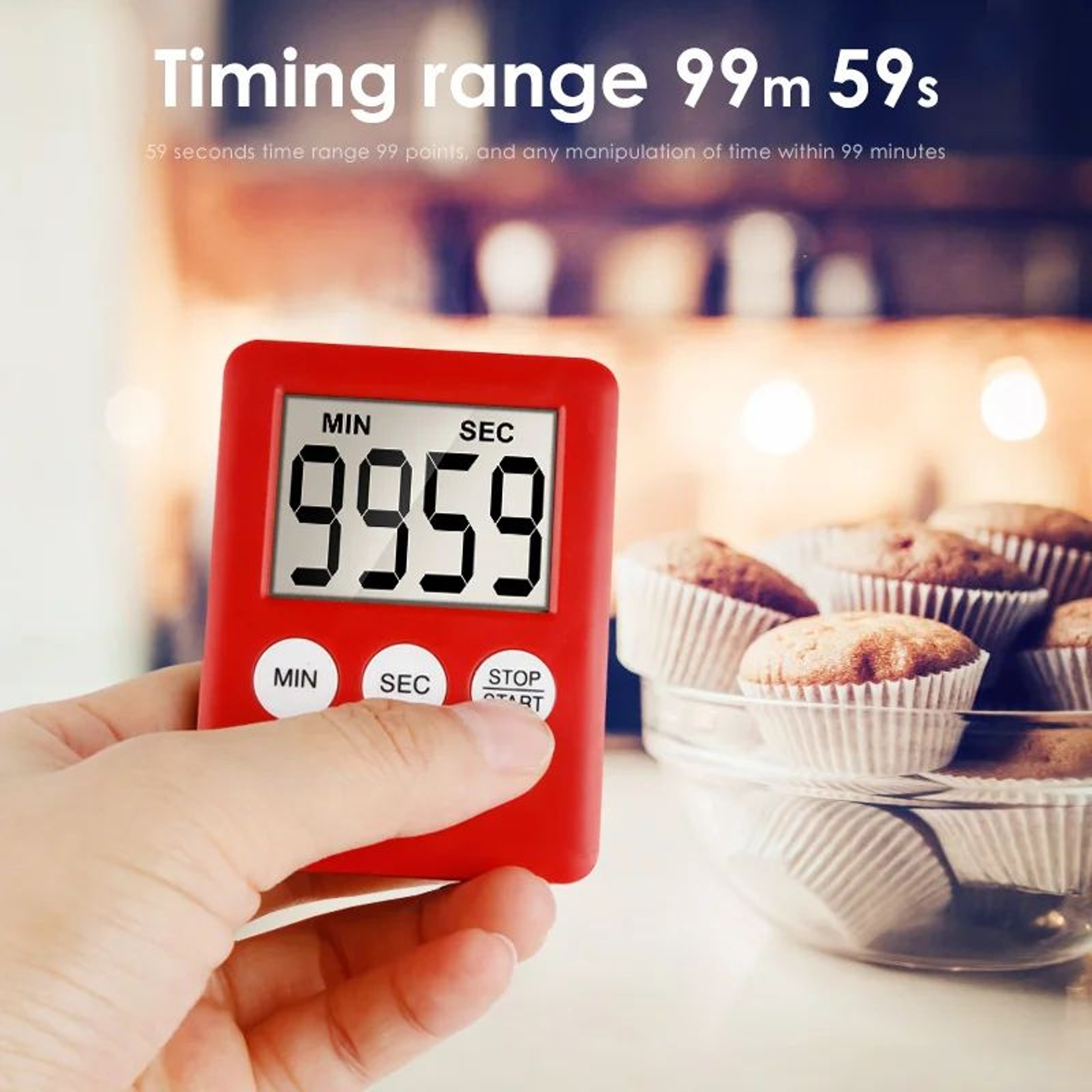 MagnaTime LCD Digital Kitchen Timer With Magnetic Back  Loud Alarm 4