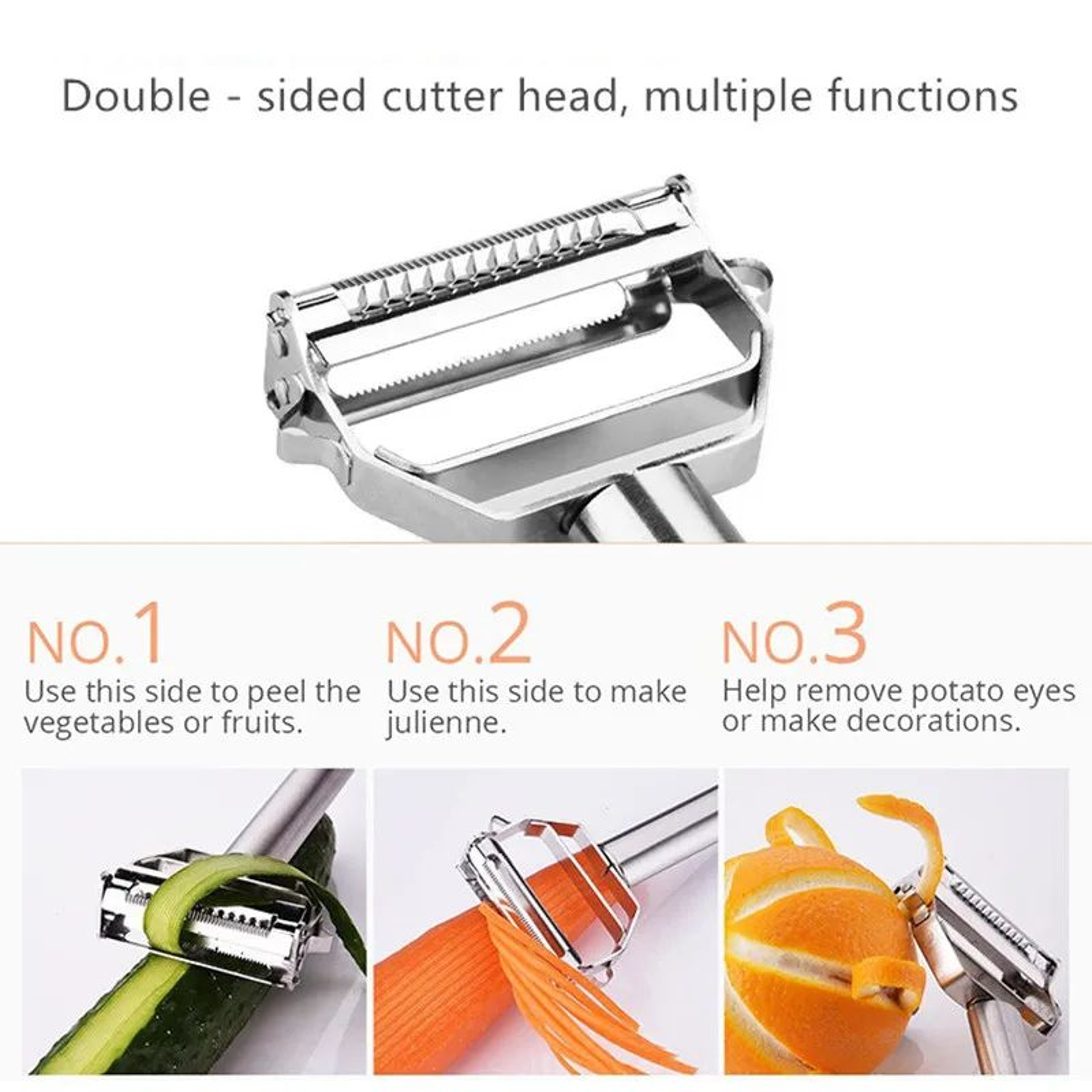 Stainless Steel Julienne Peeler  3in1 Vegetable  Fruit Slicer Tool 2