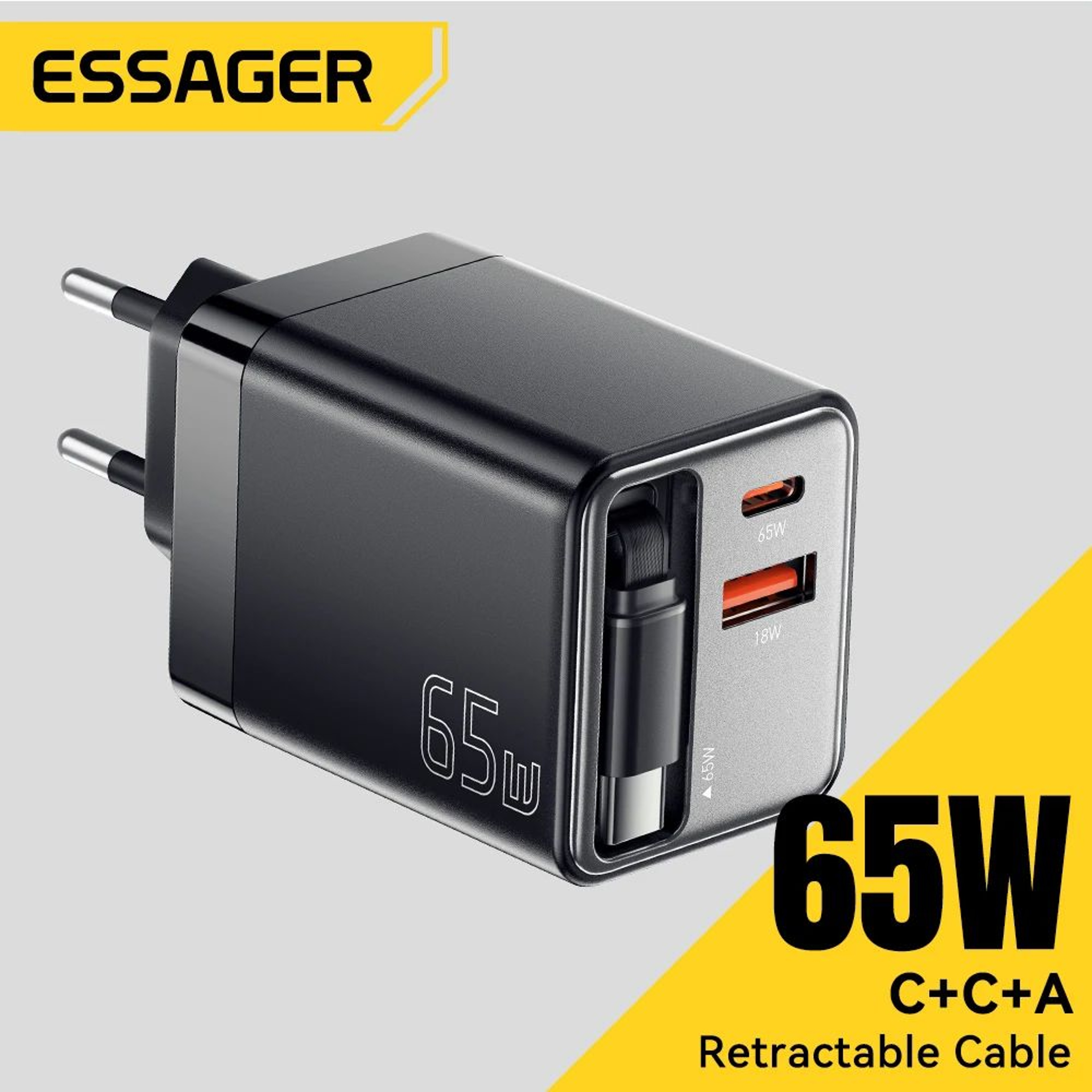 Essager 65W GaN Charger With Retractable Cable  PD Fast Charging USBC Laptop  Phone Power Adapter 0
