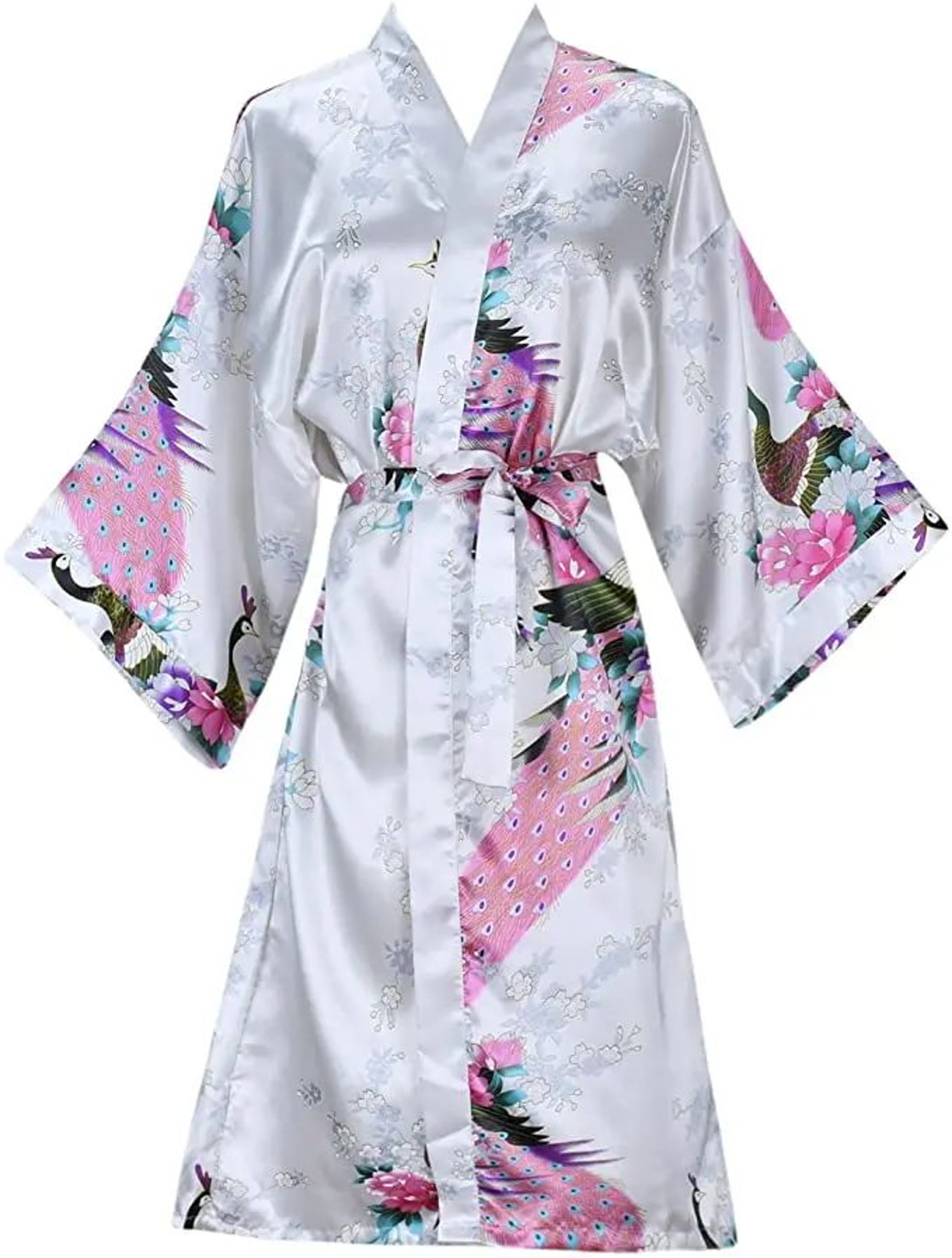 Floral Satin Bridesmaid Robe  Short Kimono Wedding GettingReady Robe For Women 0