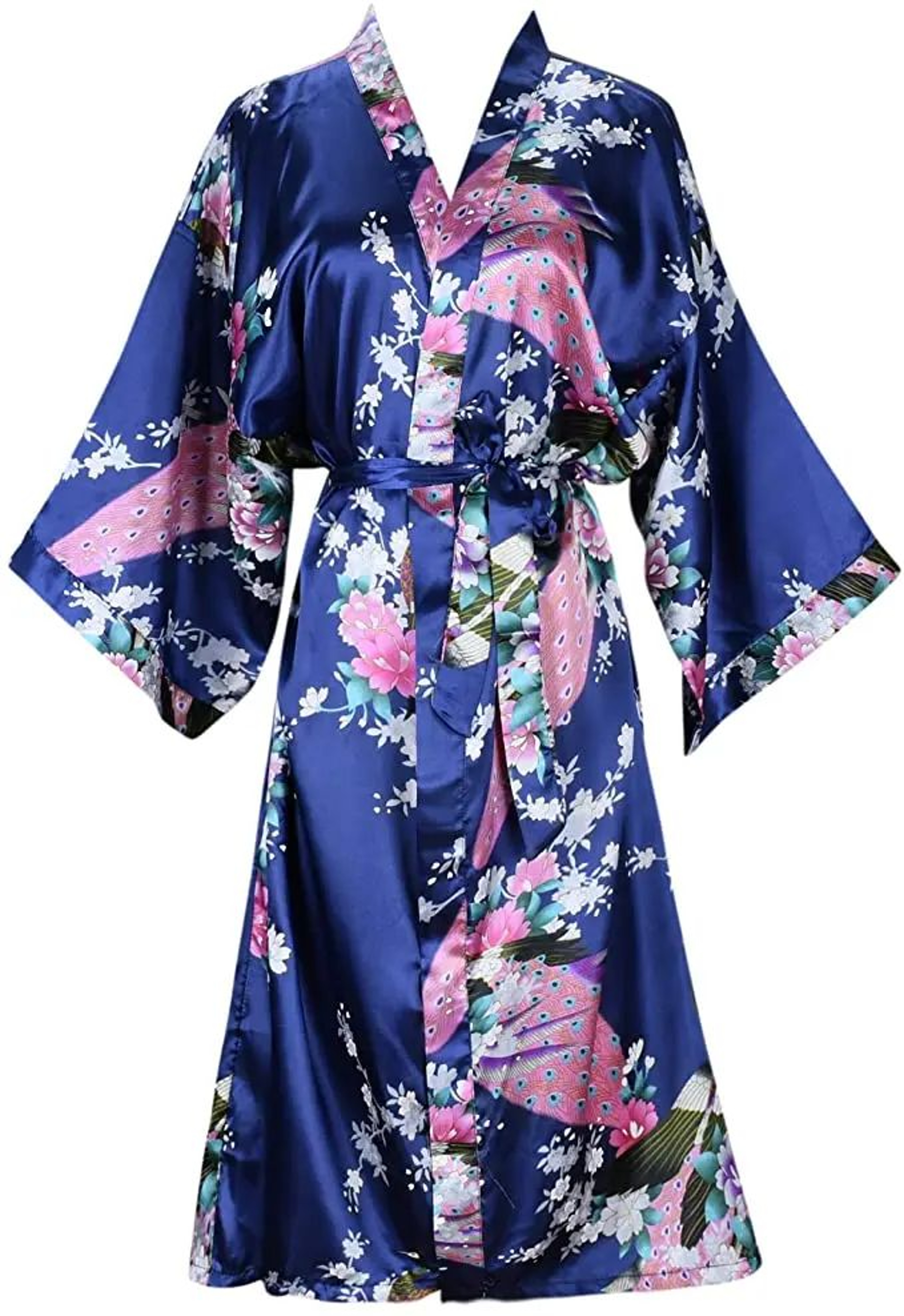 Floral Satin Bridesmaid Robe  Short Kimono Wedding GettingReady Robe For Women 6