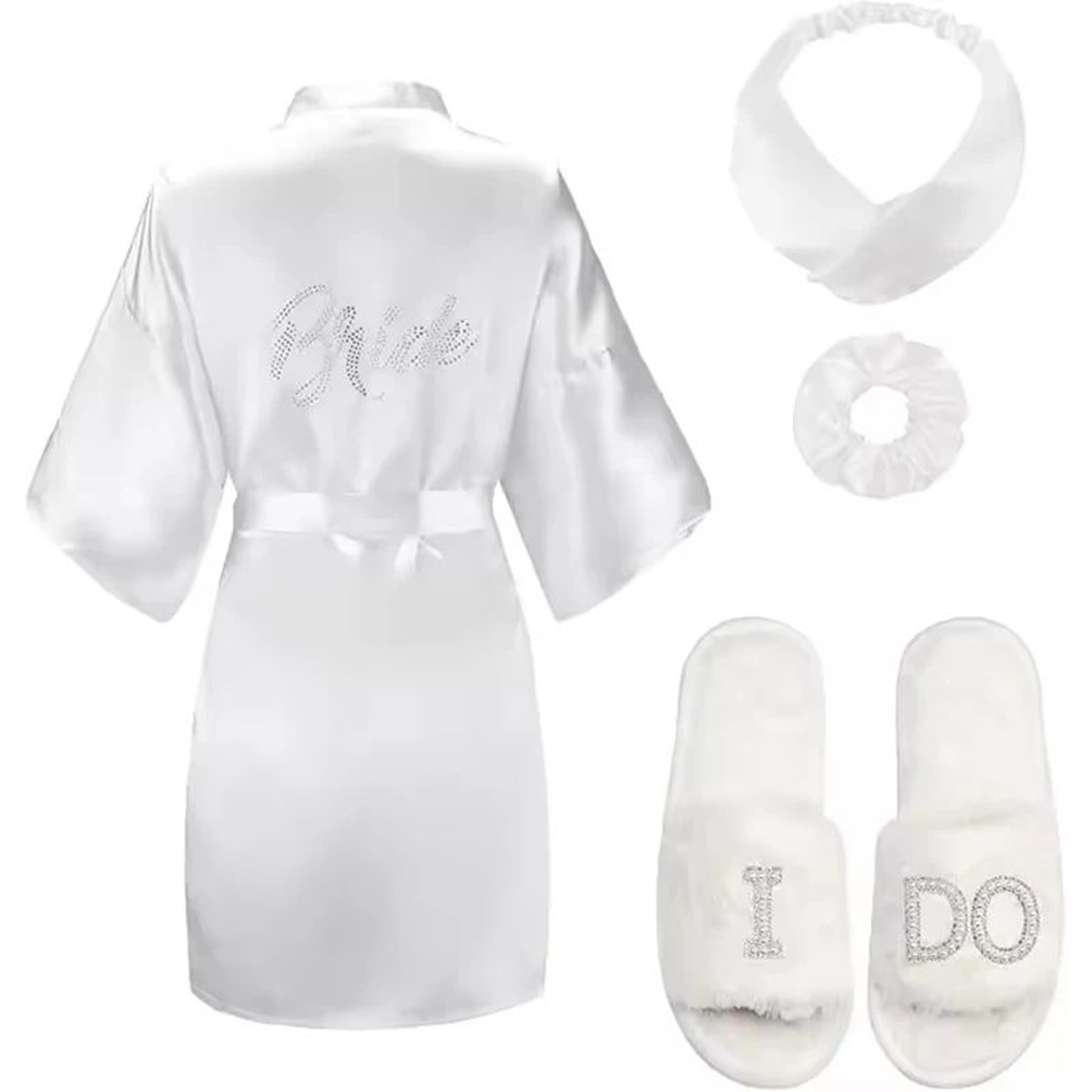 Gold Letter Satin Bridal Robe  Short Wedding Kimono For Getting Ready 3
