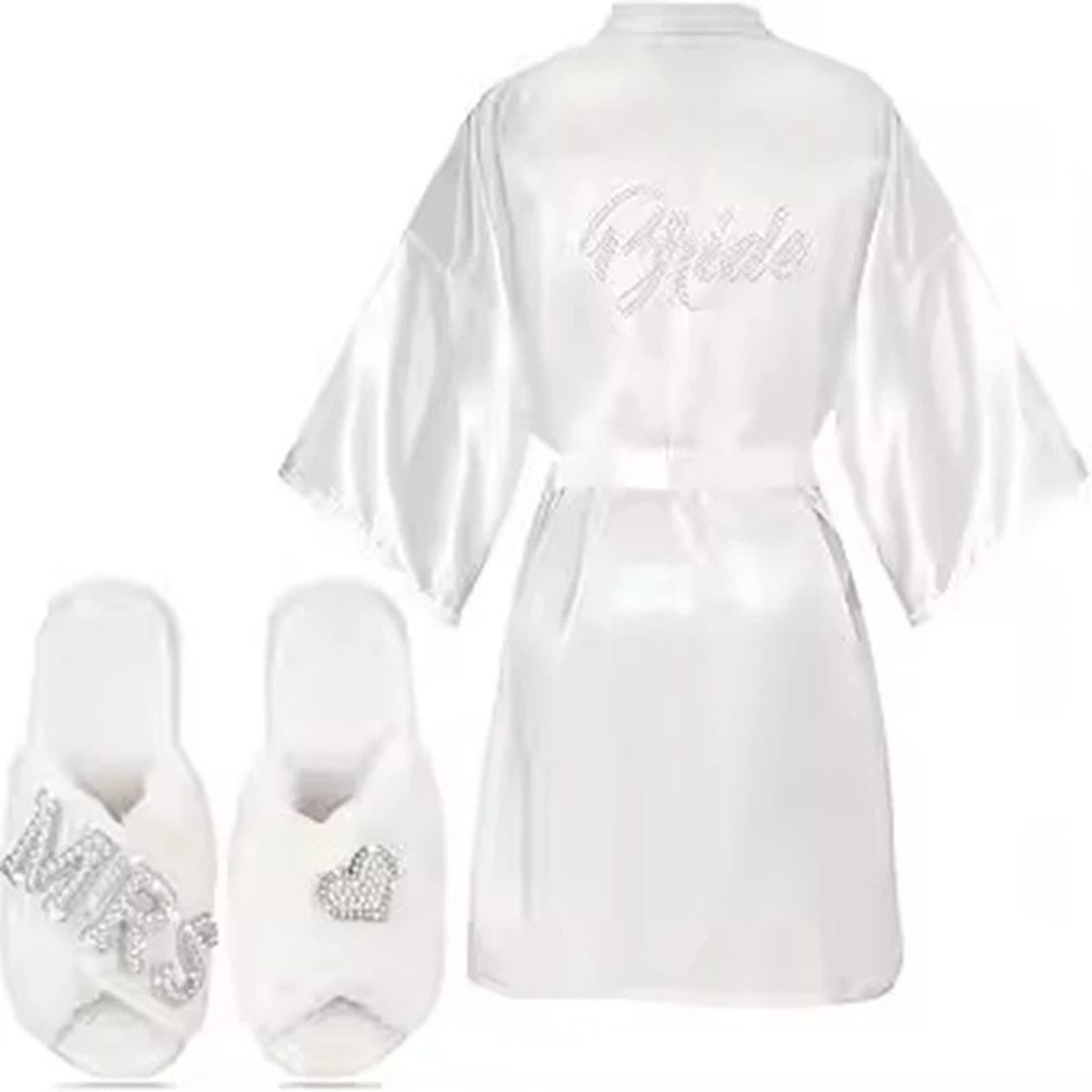 Gold Letter Satin Bridal Robe  Short Wedding Kimono For Getting Ready 4