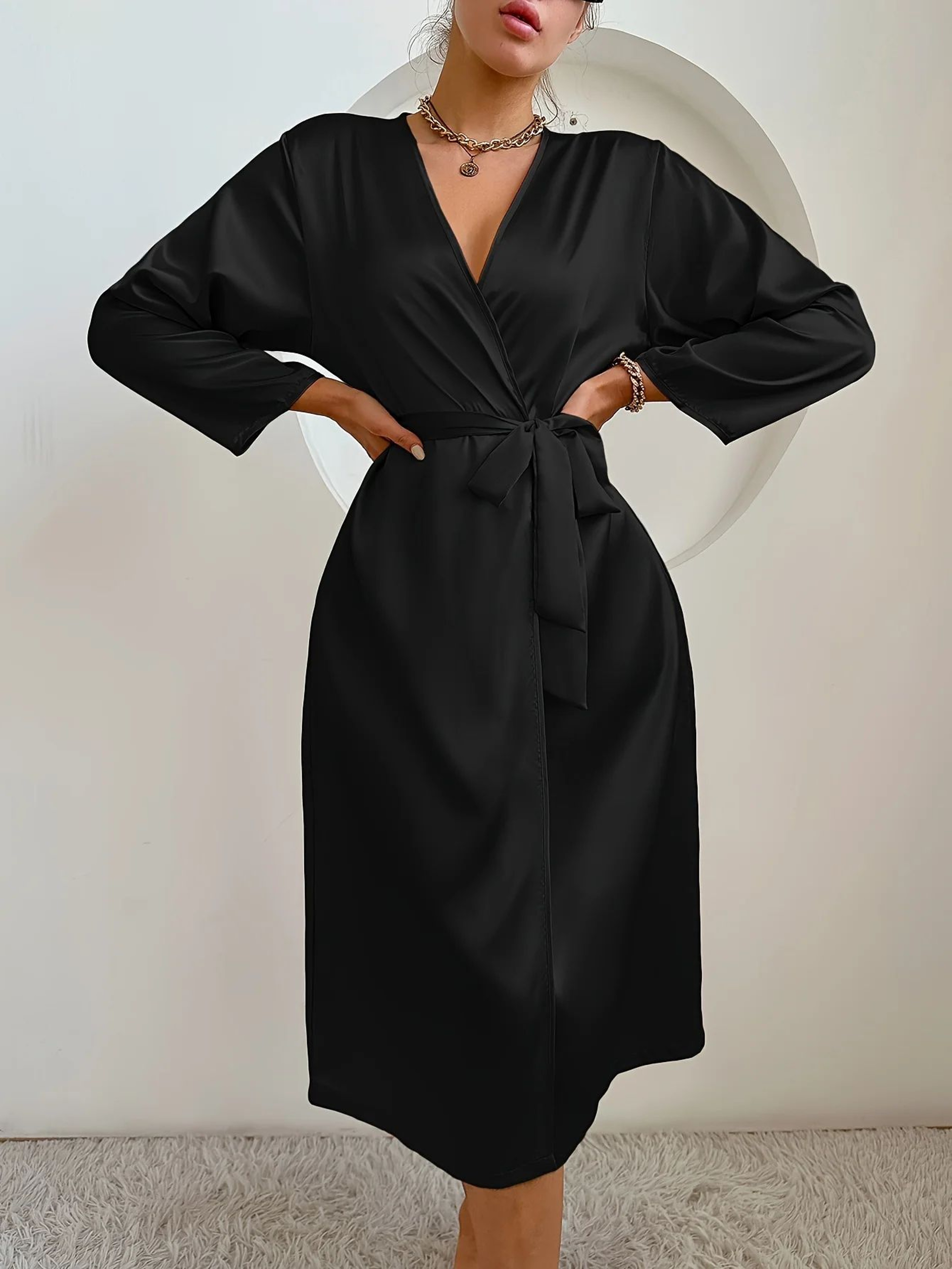 Elegant Silky Satin Robe For Women  Lightweight Satin Robe For Women With Adjustable Belt 0