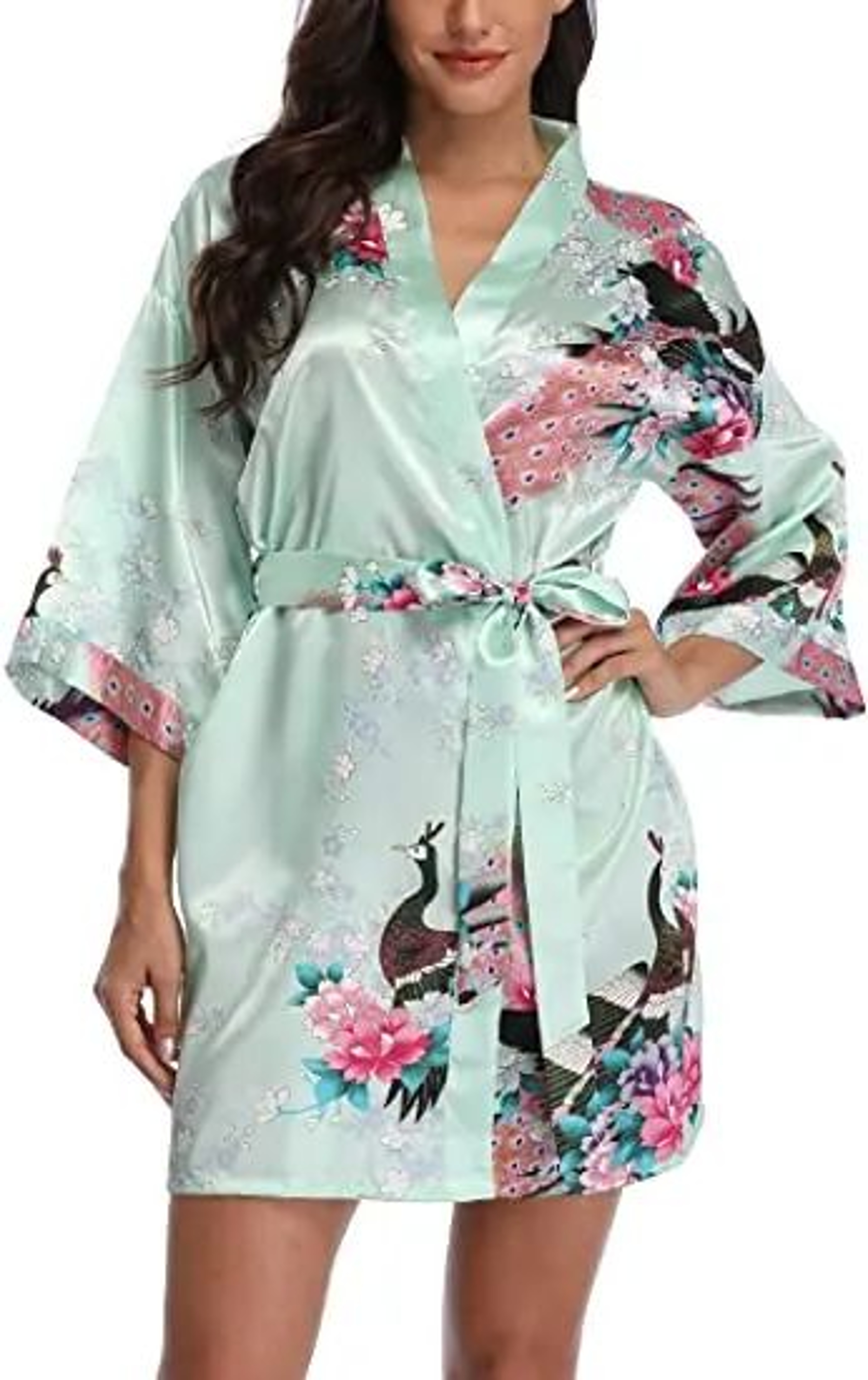 Elegant Satin Silk Bridesmaid Robe  Crane Print Kimono Bathrobe For Wedding Mornings 7