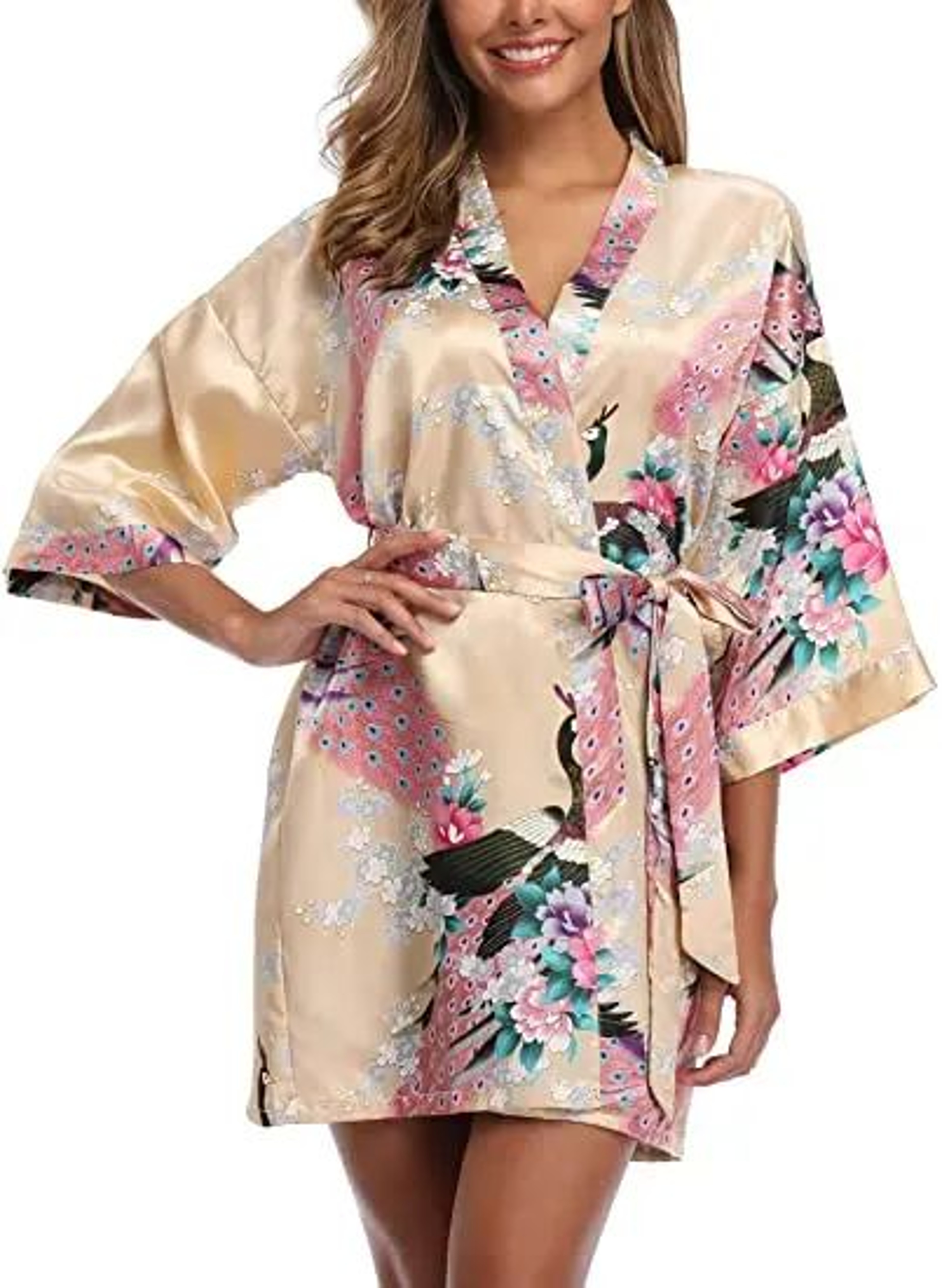 Elegant Satin Silk Bridesmaid Robe  Crane Print Kimono Bathrobe For Wedding Mornings 8