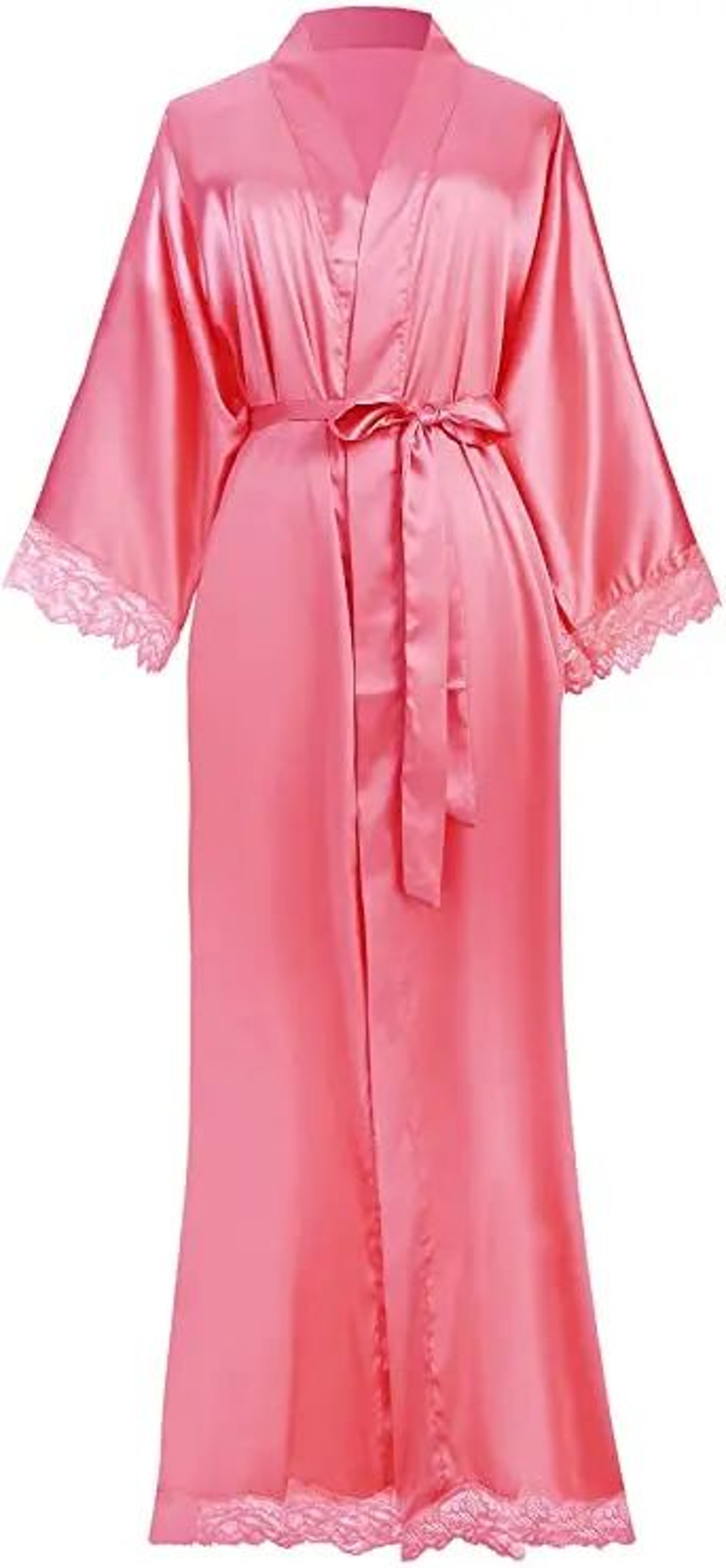 Satin Bridal Robe With Lace Trim  Elegant Long Satin Robe For Bride  Bridesmaids 4