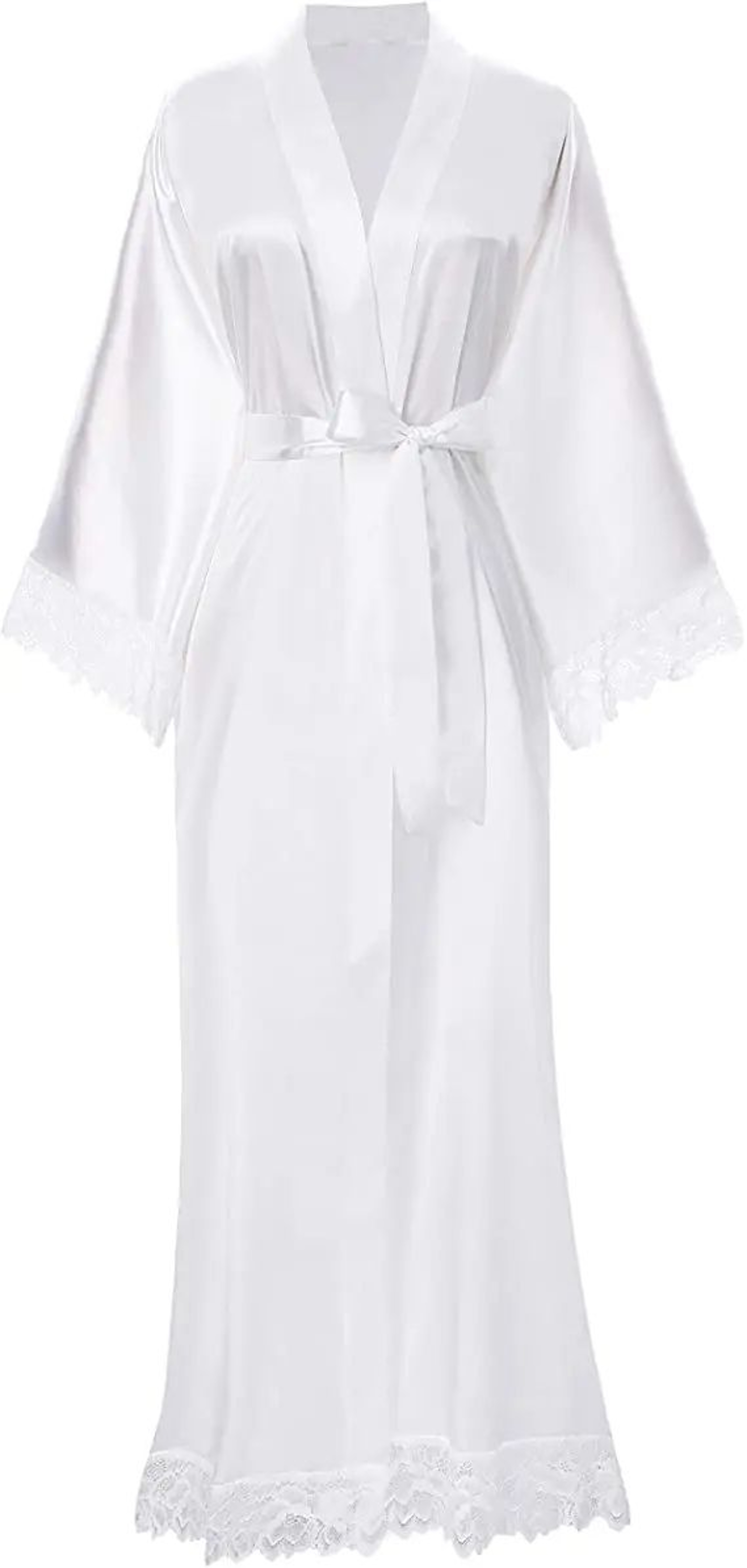 Satin Bridal Robe With Lace Trim  Elegant Long Satin Robe For Bride  Bridesmaids 5