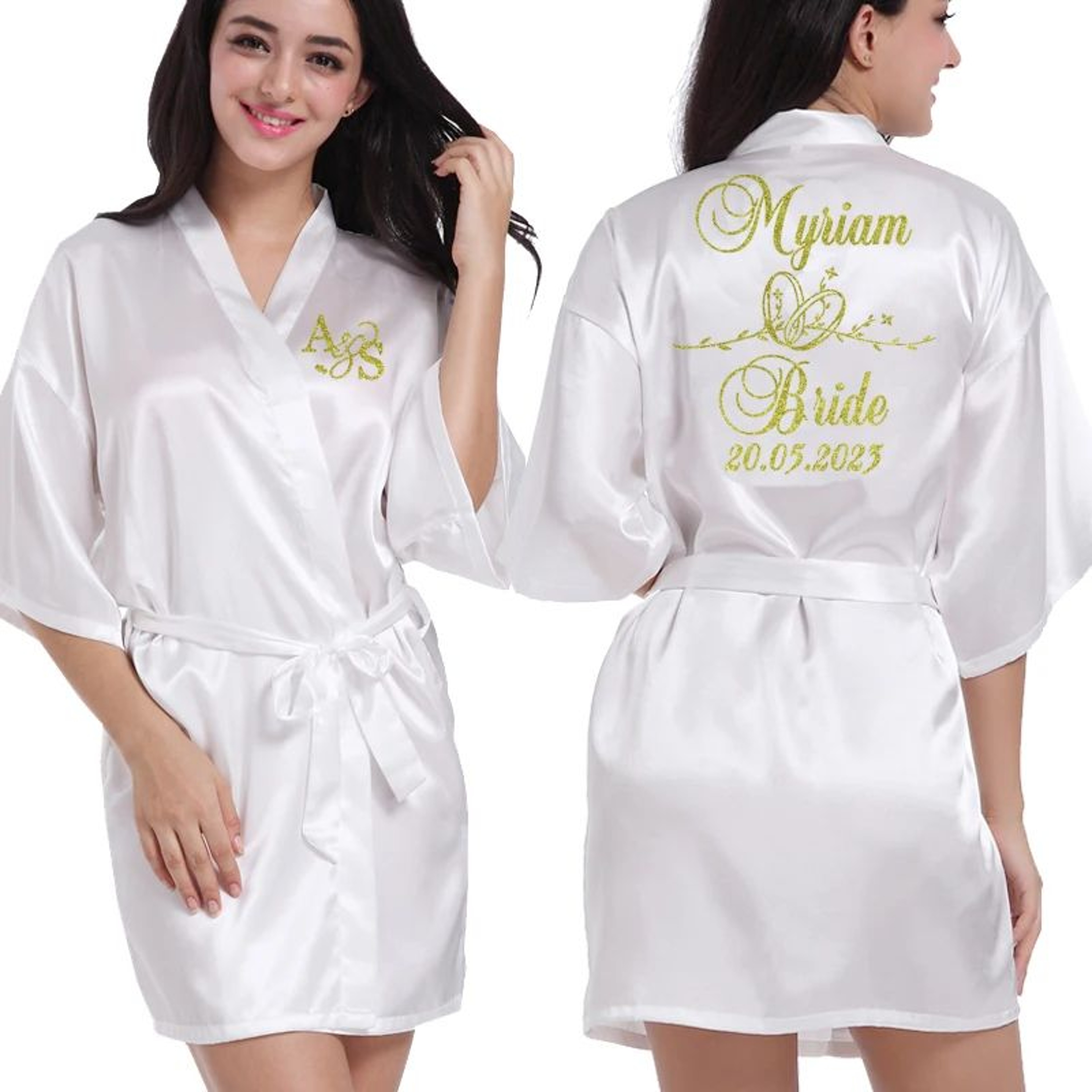 Personalized Bridal Satin Robe – Custom Bride and Bridesmaid Getting Ready Robe – view 1