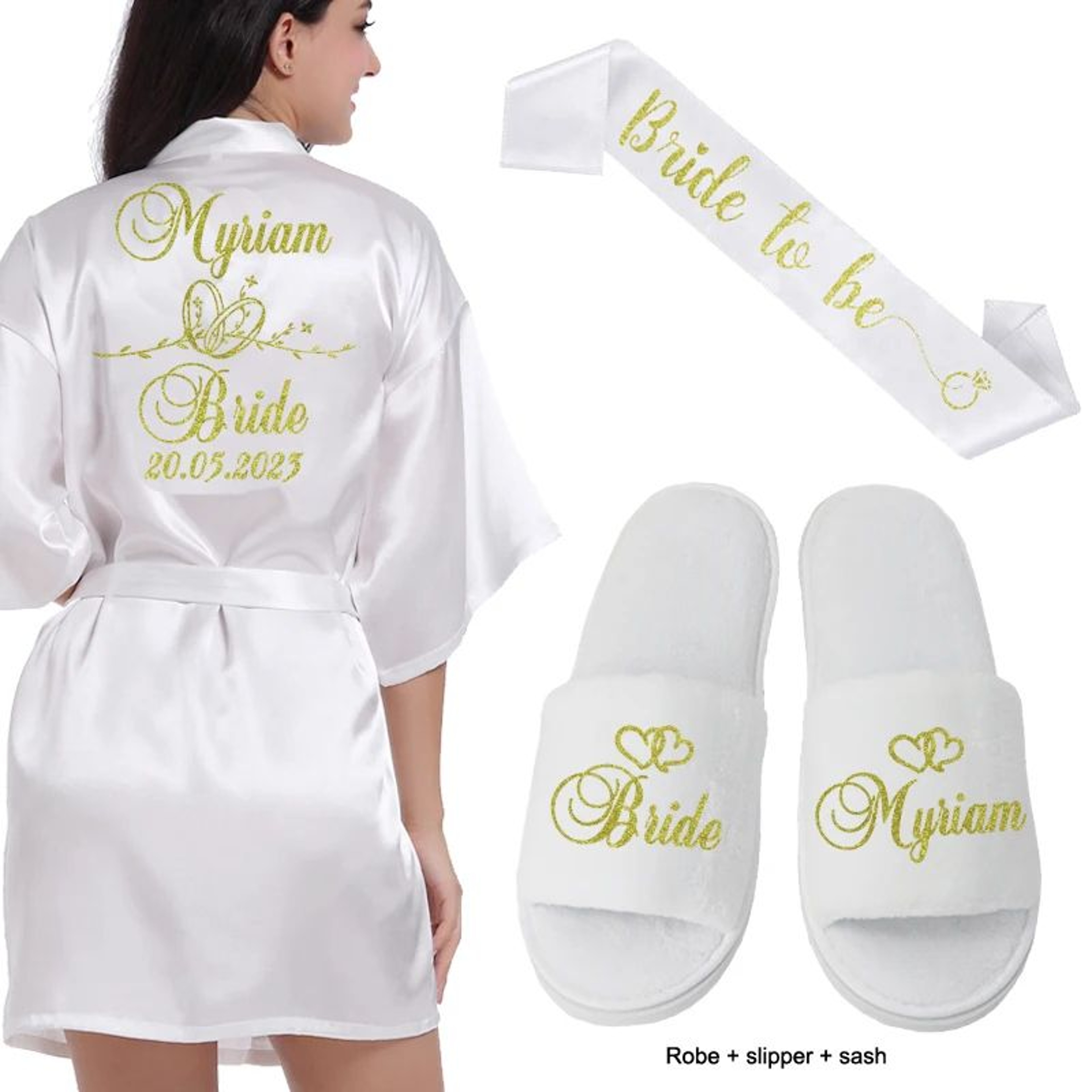 Personalized Bridal Satin Robe – Custom Bride and Bridesmaid Getting Ready Robe – view 3