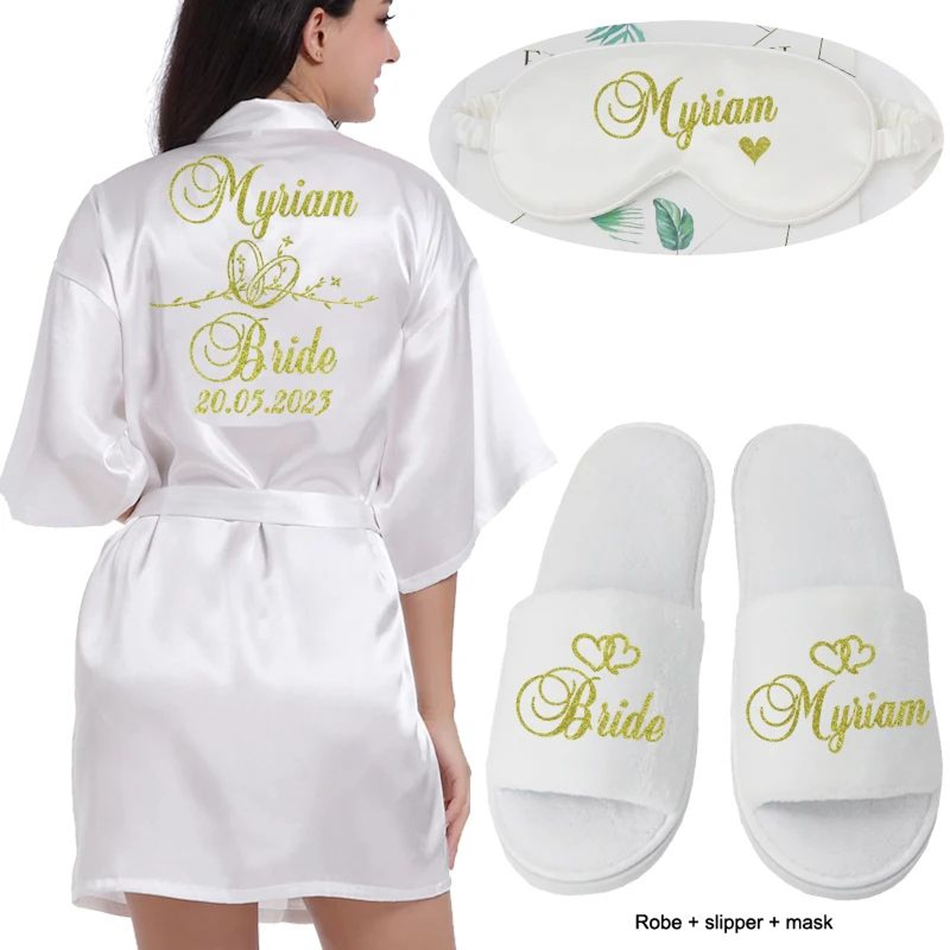 Personalized Bridal Satin Robe – Custom Bride and Bridesmaid Getting Ready Robe – view 4
