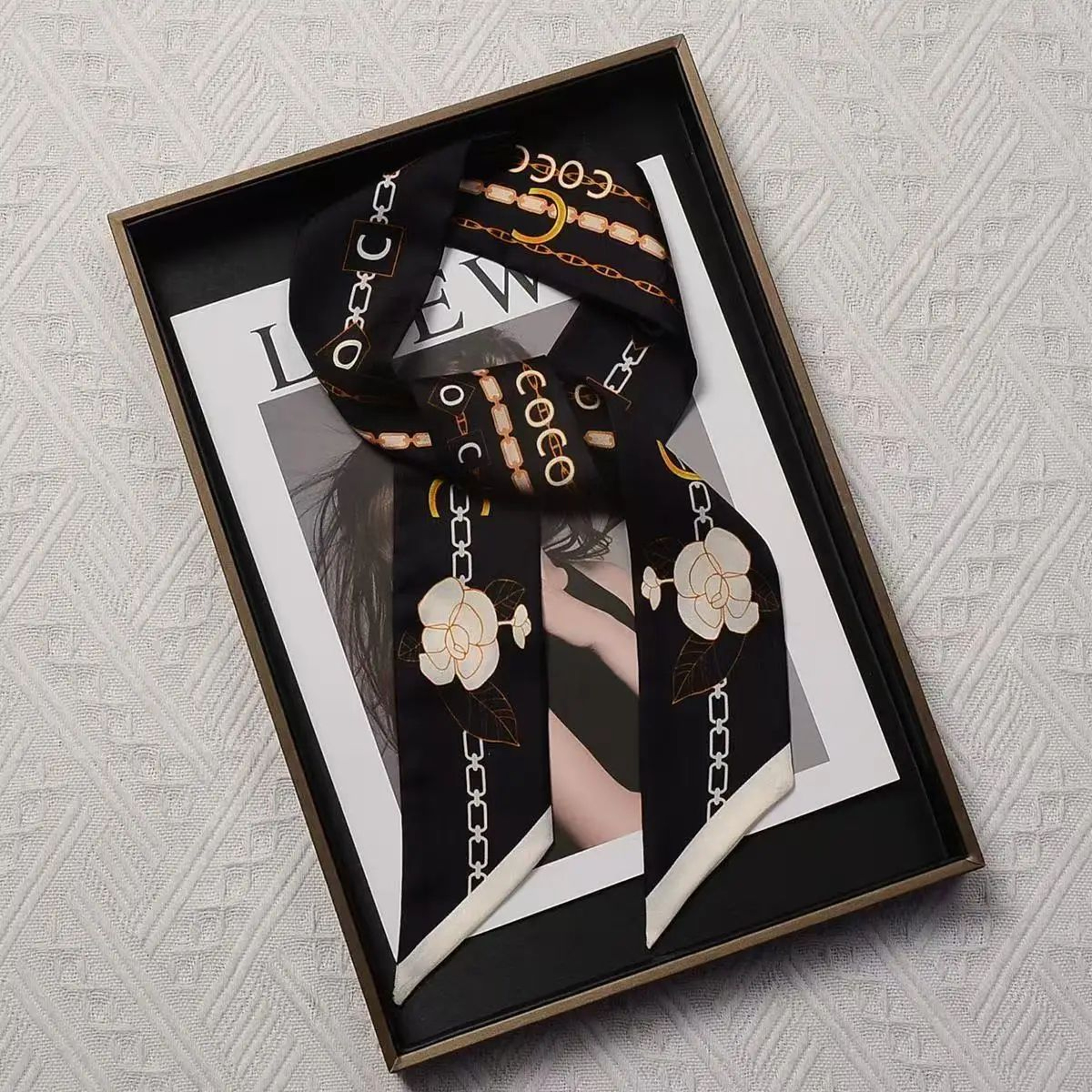 Elegant Black  White Silk Twilly Scarf  DoubleSided French Ribbon Hair  Bag Accessory 2