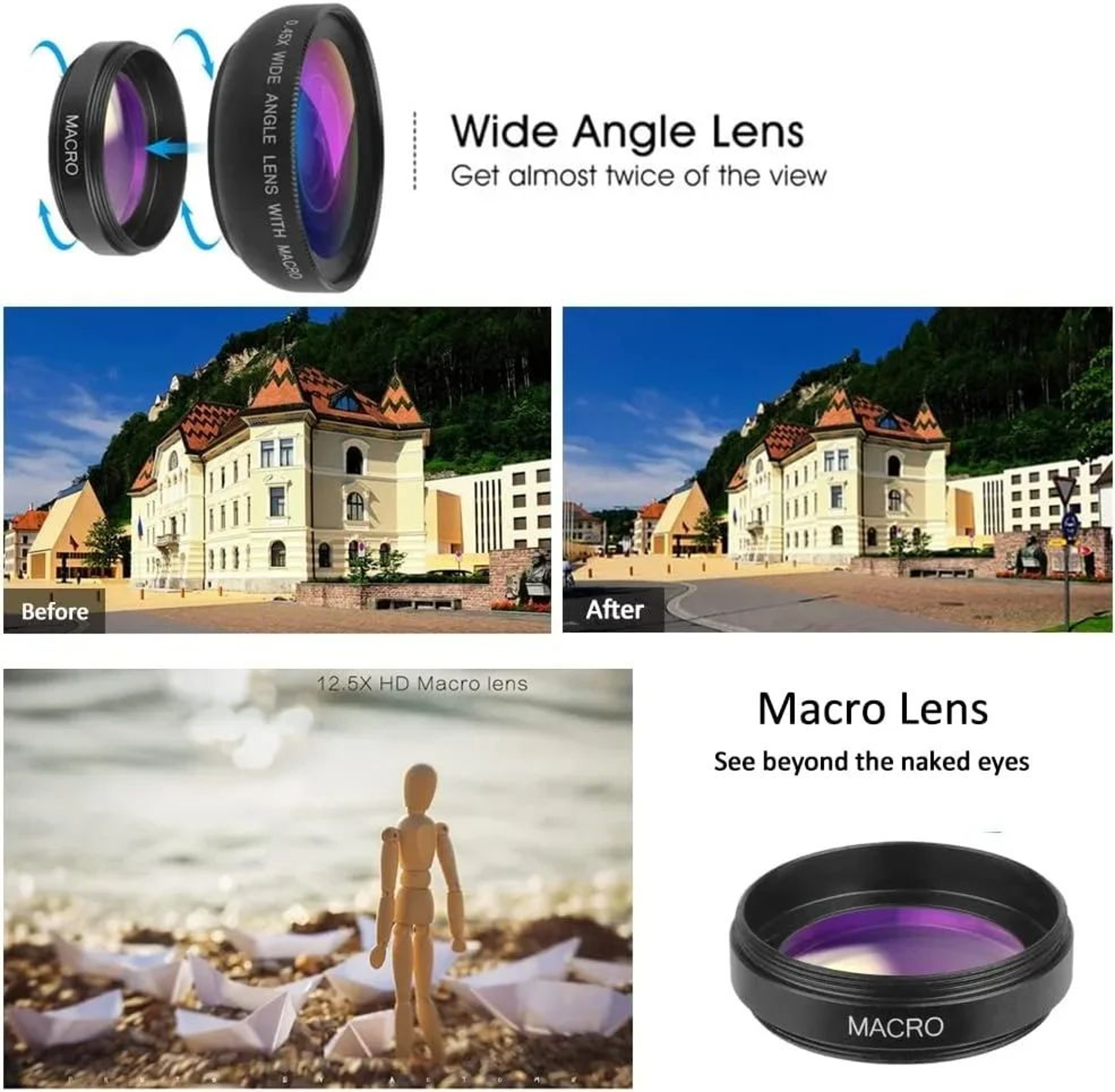 Universal ClipOn HD Wide Angle  Macro Phone Lens Kit For IPhone  Android 1