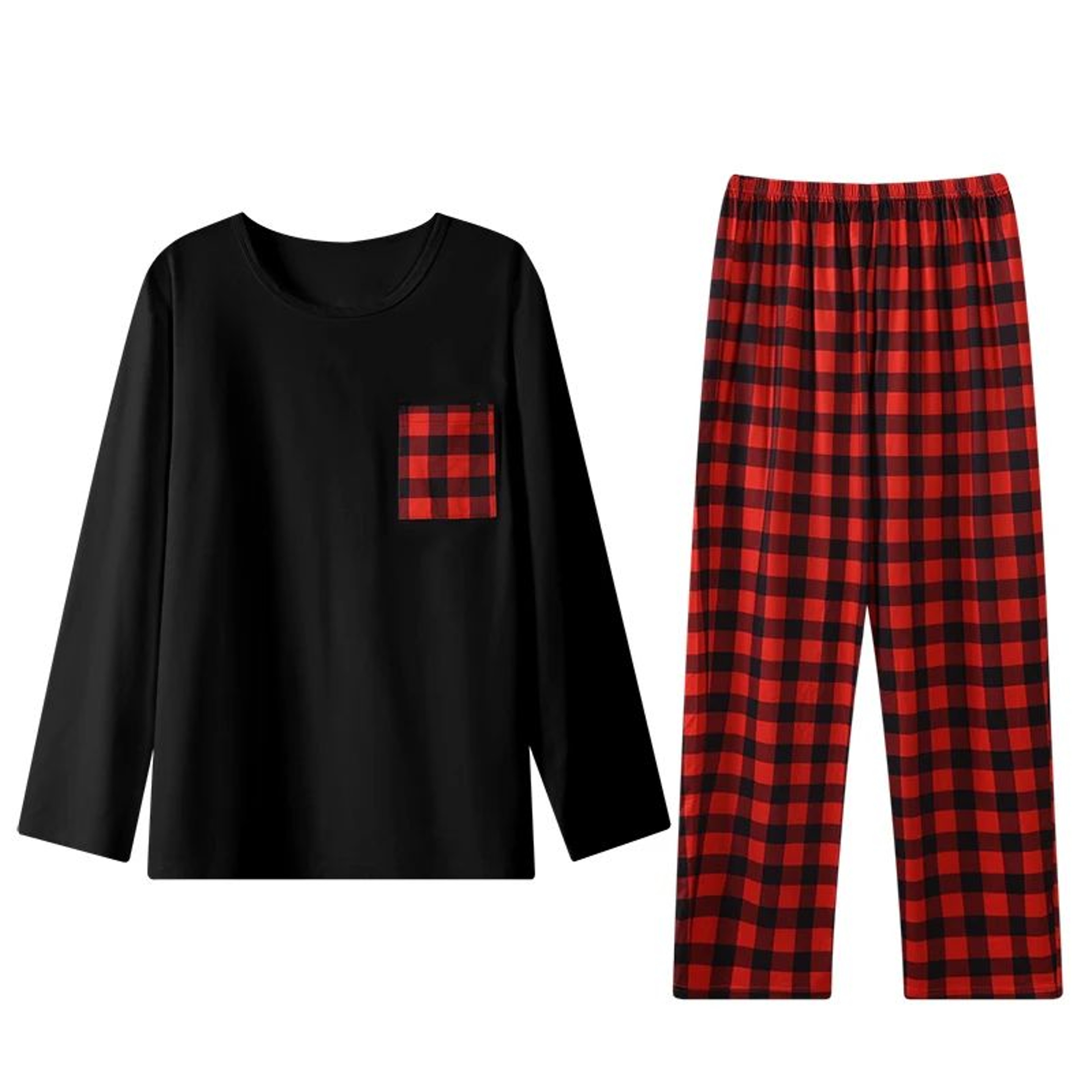 Mens Cotton Plaid Pajama Set  Warm Long Sleeve Winter Sleepwear 6