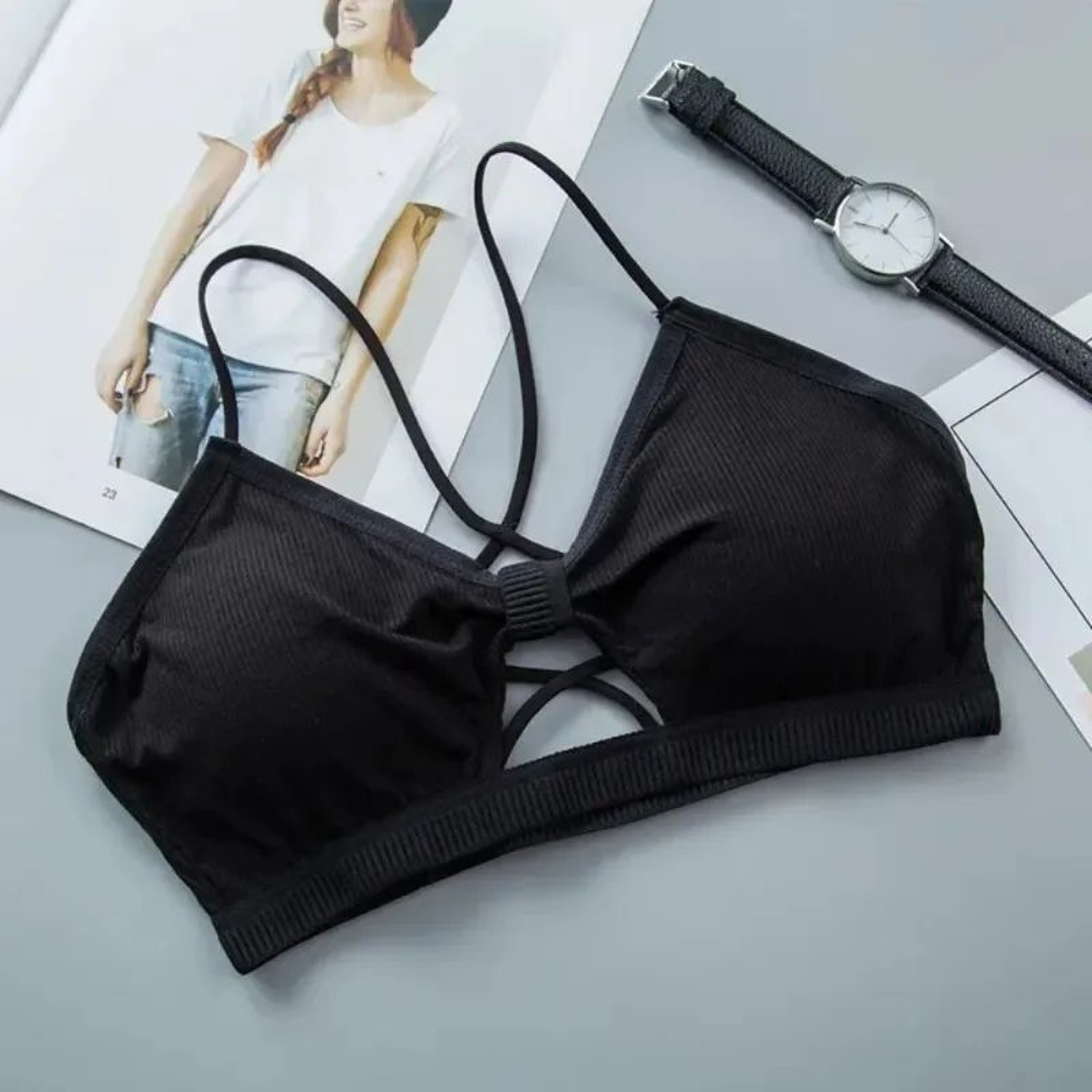 Women Cross Strap Sports Bra PushUp Yoga Crop Top  Breathable Support 0