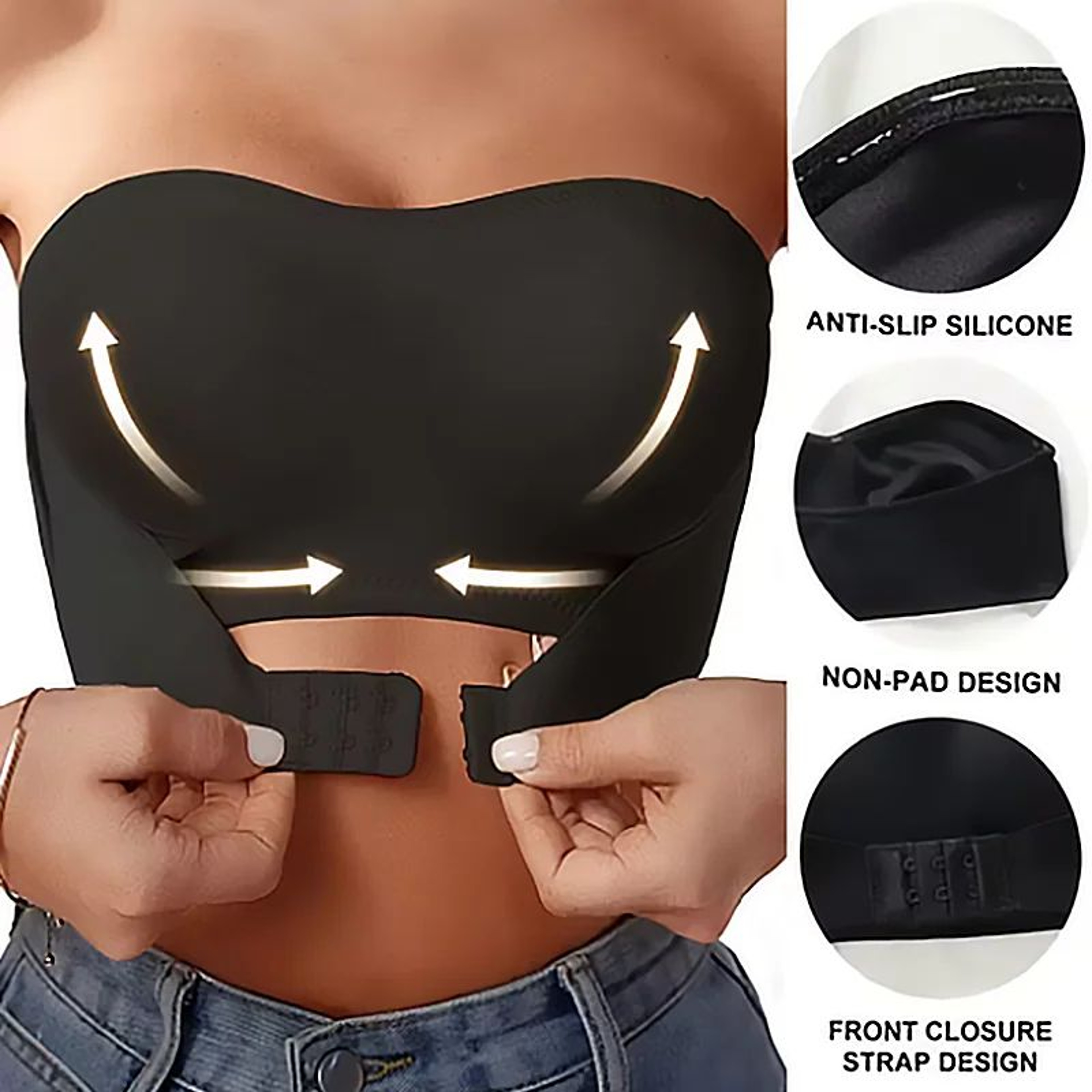 SmoothLift Strapless Push Up Bra  Seamless Front Button Bandeau Top For Women 0