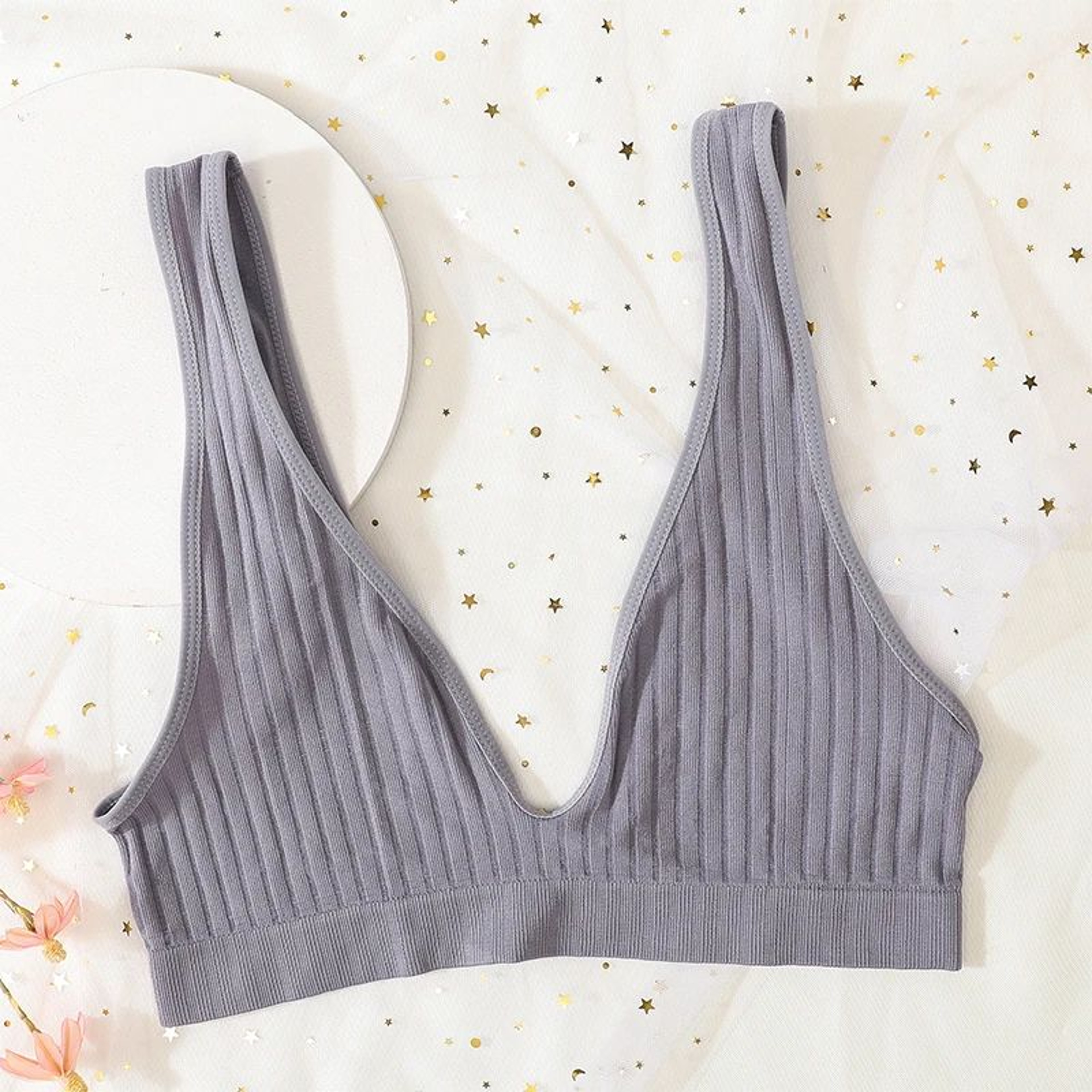 Seamless Deep V Wireless Push Up Bra  Ribbed Bralette Crop Top For Everyday Comfort 4
