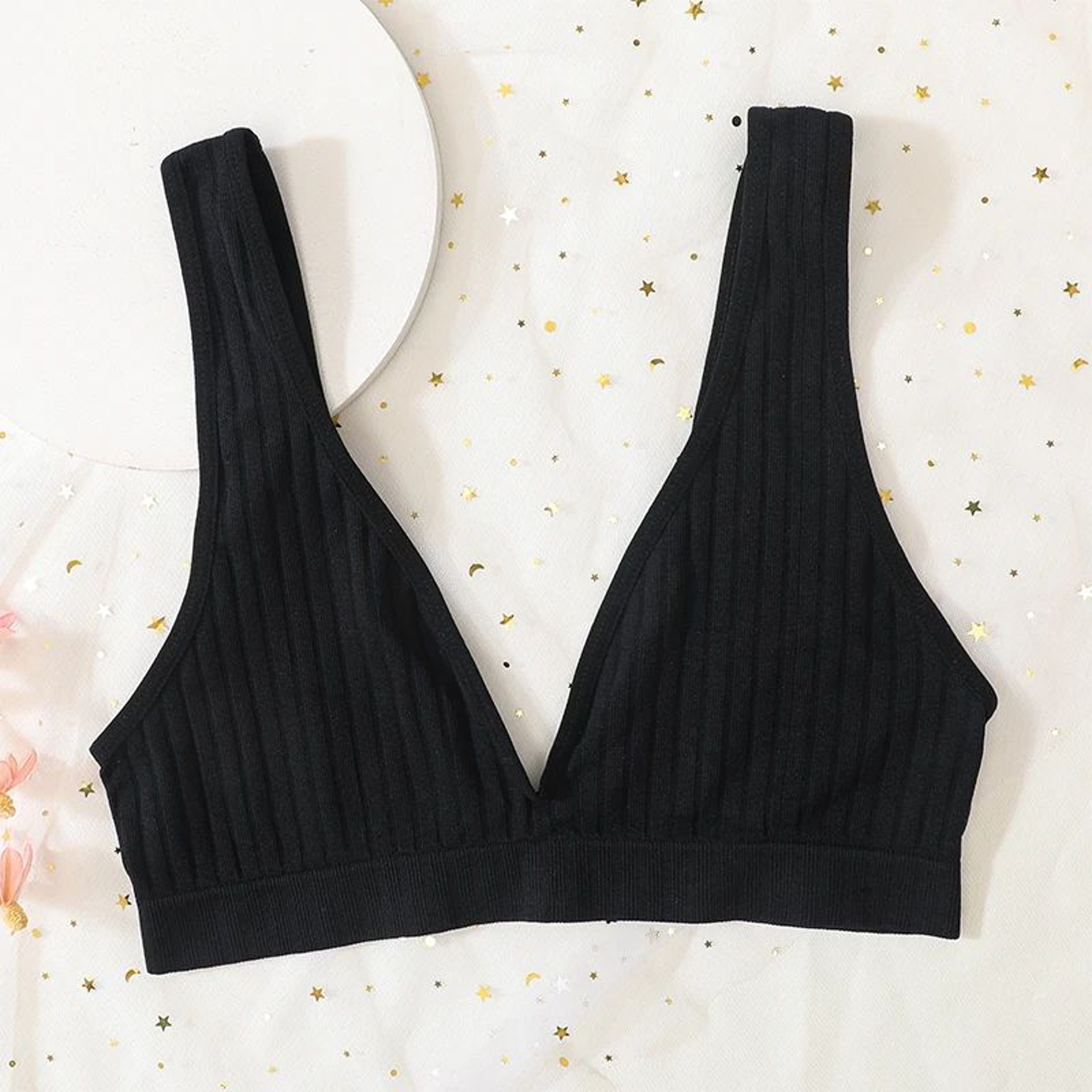 Seamless Deep V Wireless Push Up Bra  Ribbed Bralette Crop Top For Everyday Comfort 13