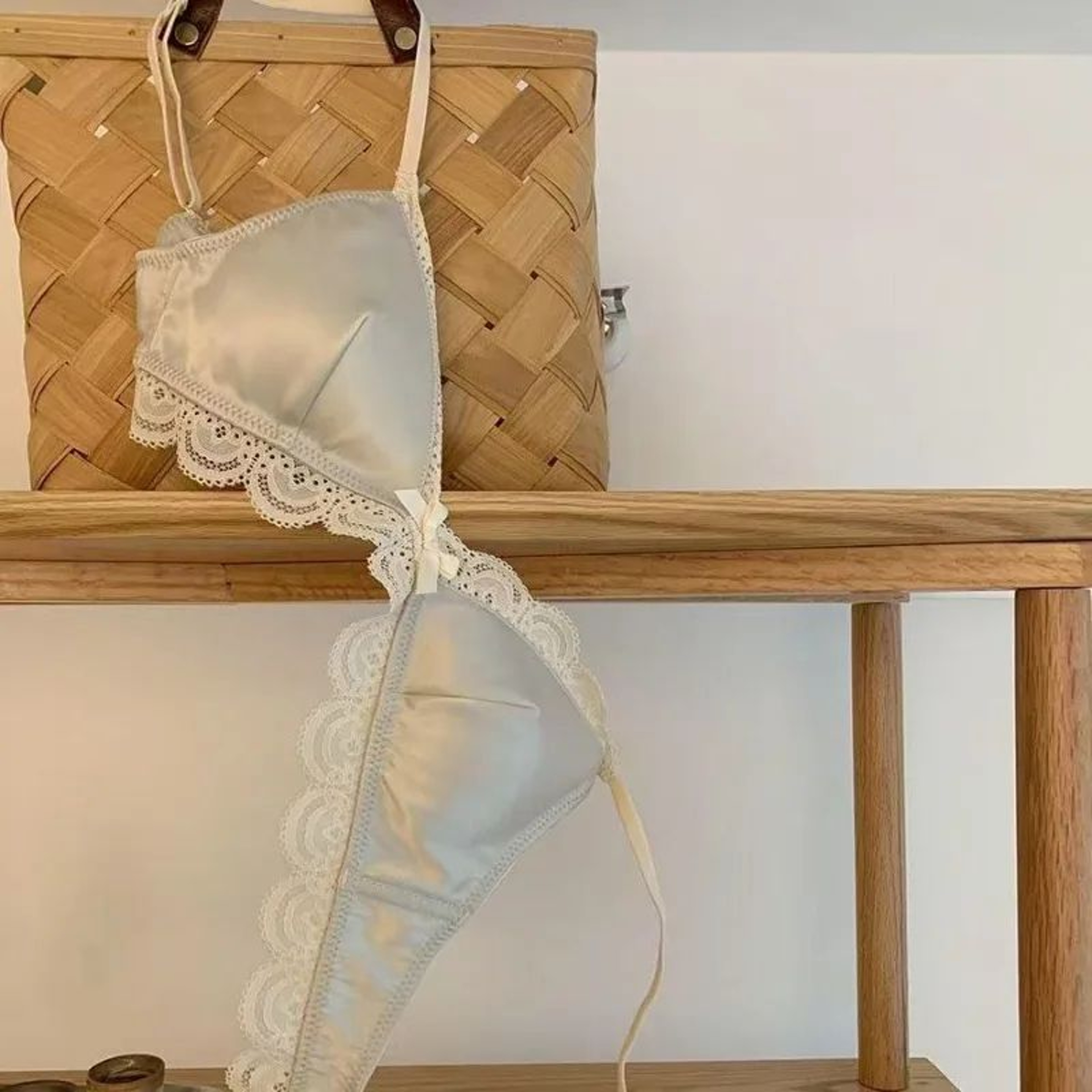 Korean Satin Lace Triangle Bralette  Soft Triangle Cup Bra For Small Bust Support 1