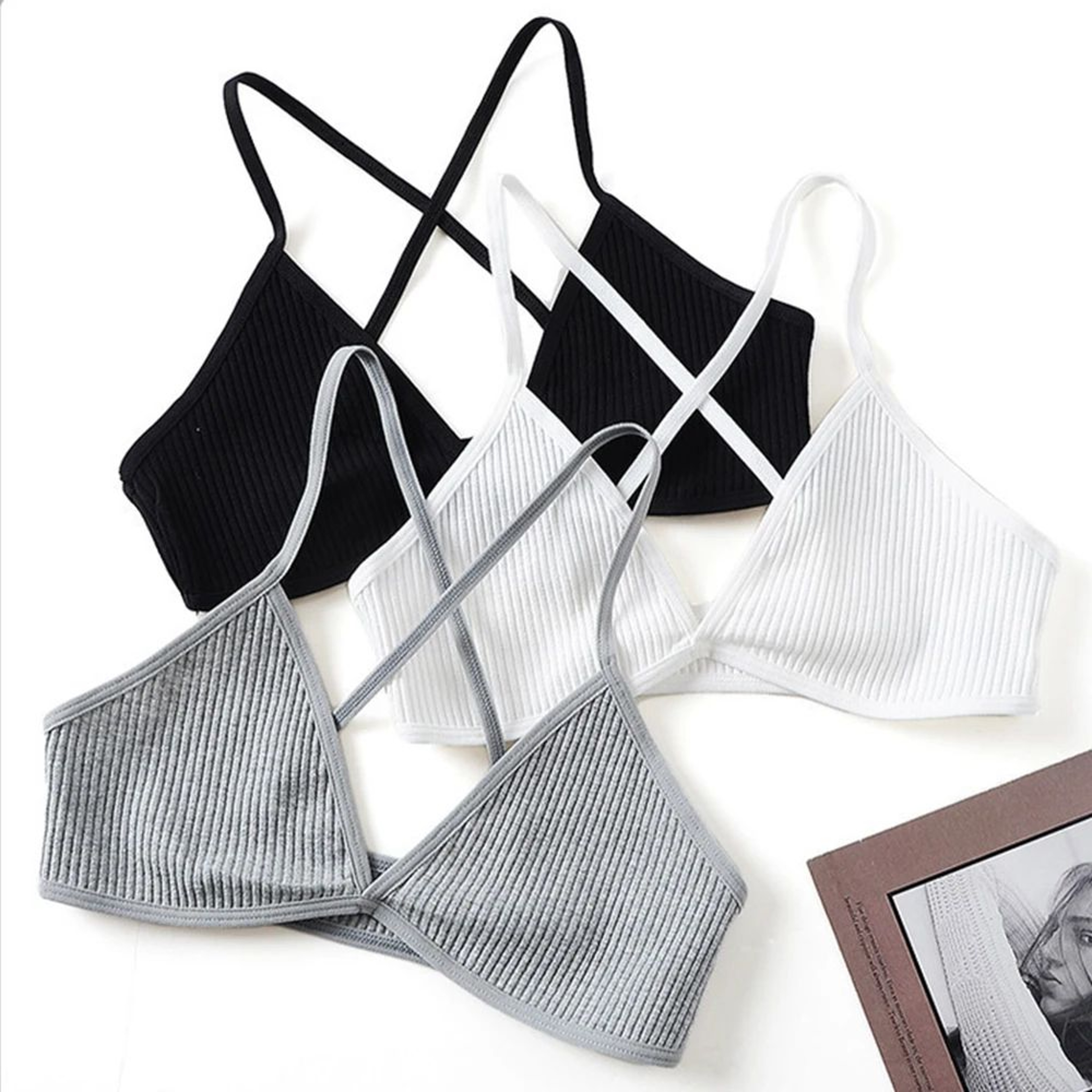 PureEase Cotton Bralette  Deep V Triangle Unlined Wireless Bra With Cross Back 0