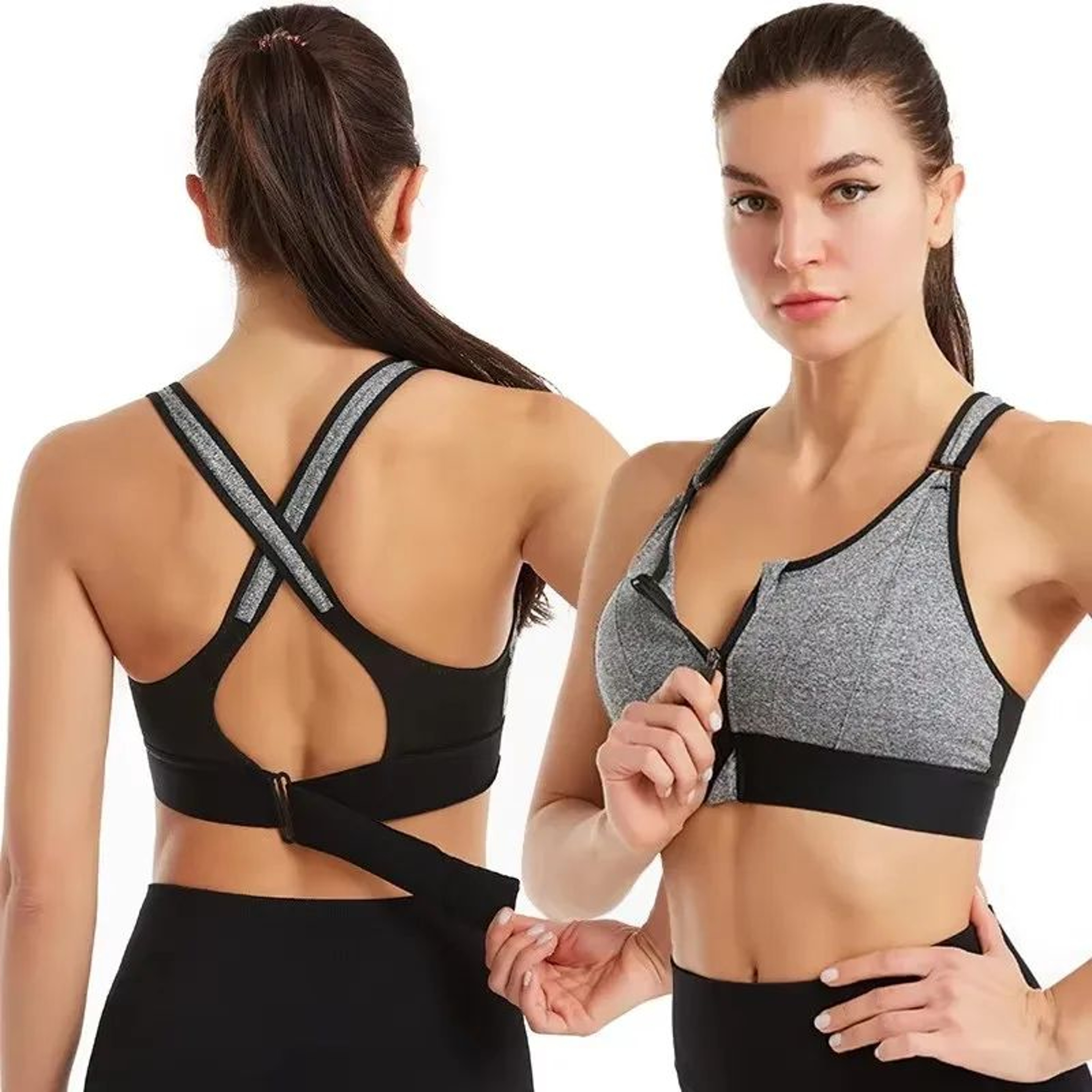Front Zip High Impact Sports Bra  Adjustable Strap Shockproof Yoga Crop Top 1