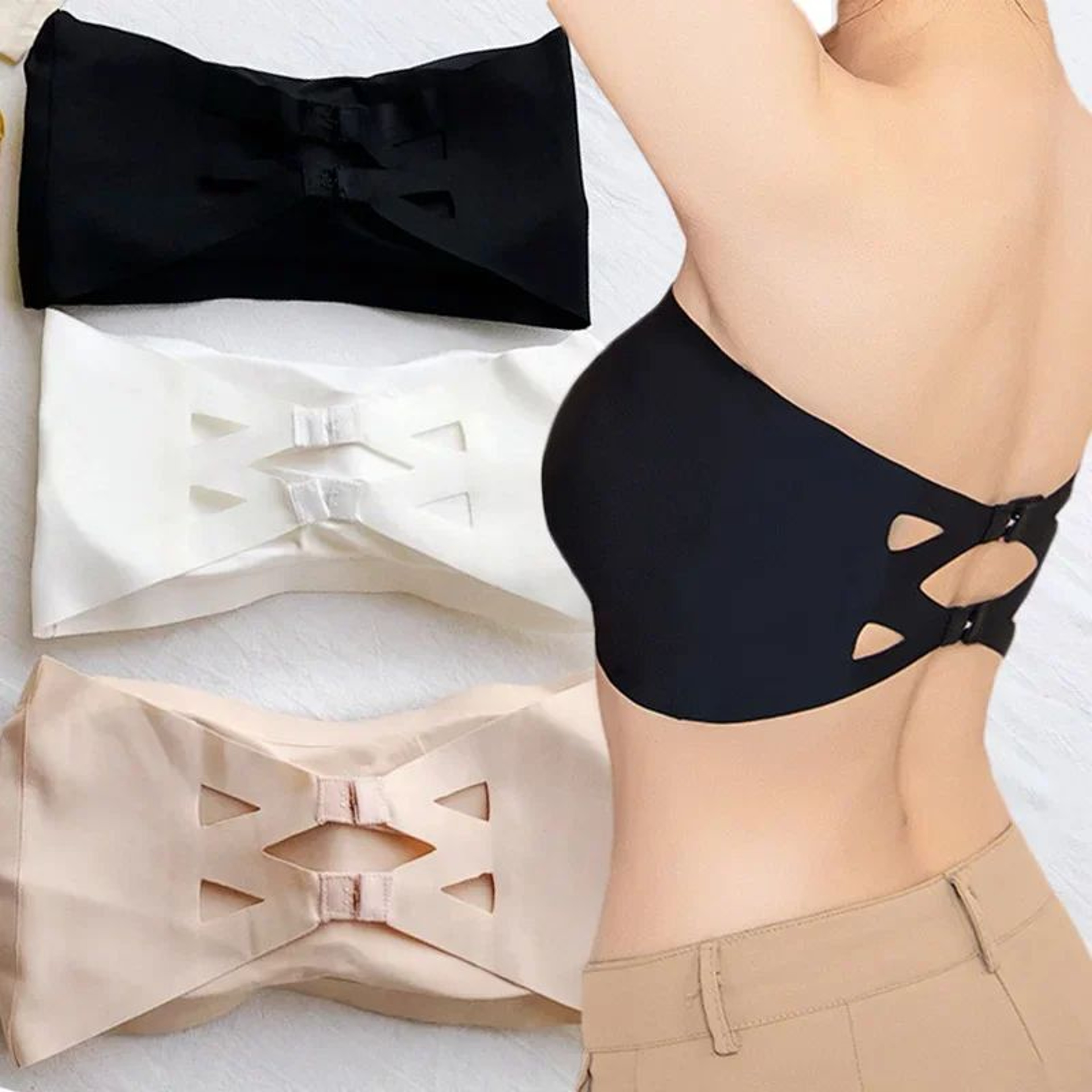 SilkAir Seamless Strapless Ice Silk Bra  Wireless Padded Summer Bandeau For Large Bust 0