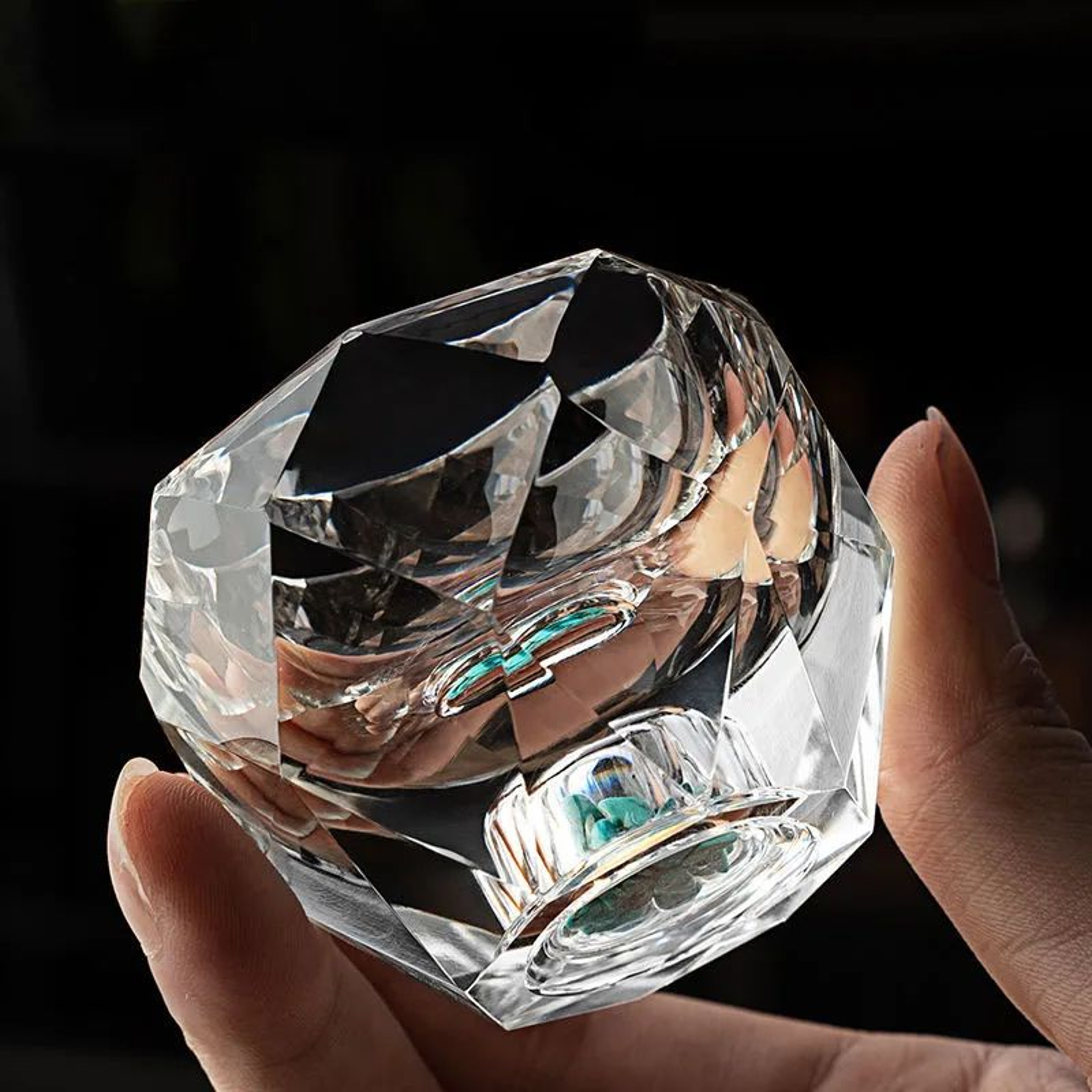 Diamond Faceted 50ml Shot Glass With Double Bottom Crystal Look Whiskey Espresso  Tea 3