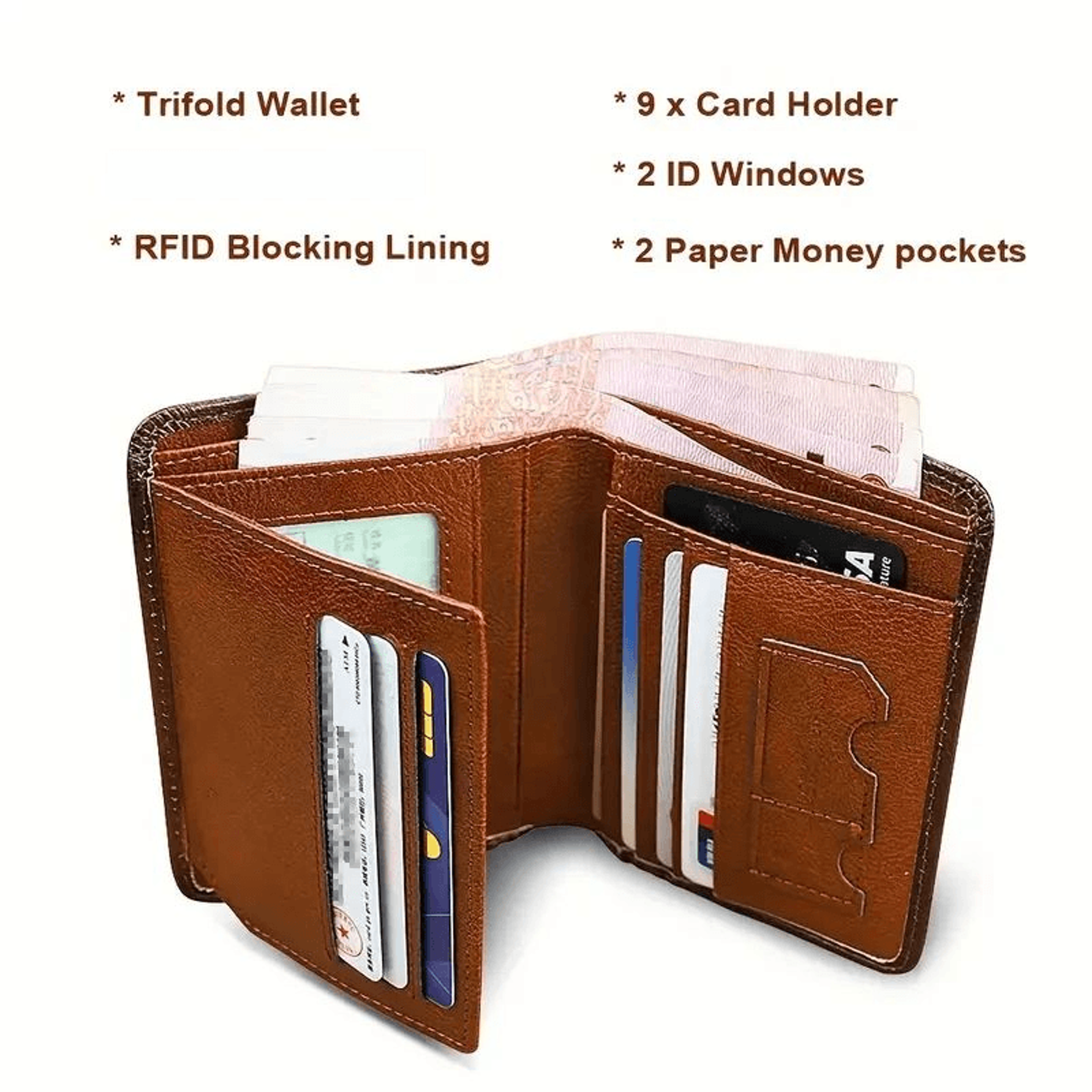 Mens Genuine Leather Wallet RFID Anti Theft Large Capacity Trifold Fashion Card Holder With Photo P