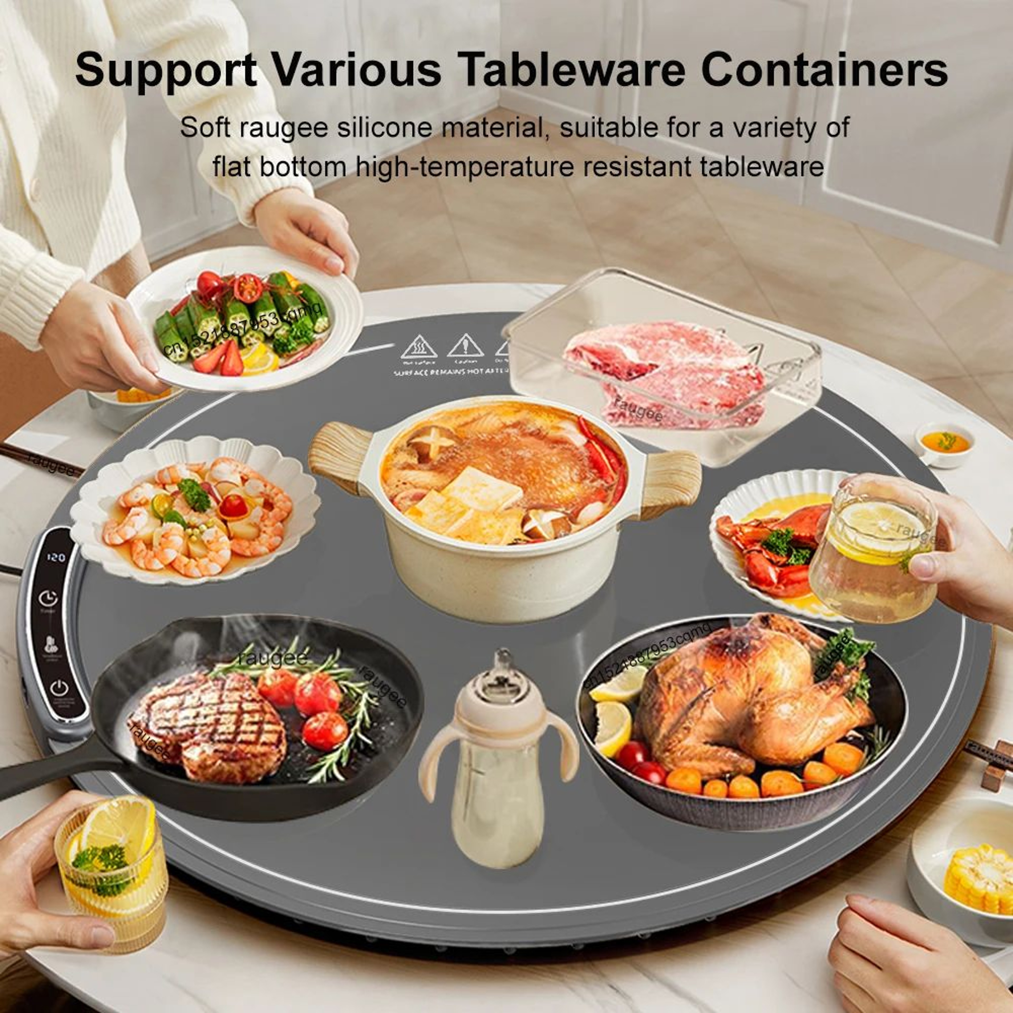 ThermaServe Foldable Electric Food Warming Mat  Portable Silicone Food Warming Tray With 8 Heat Set 4