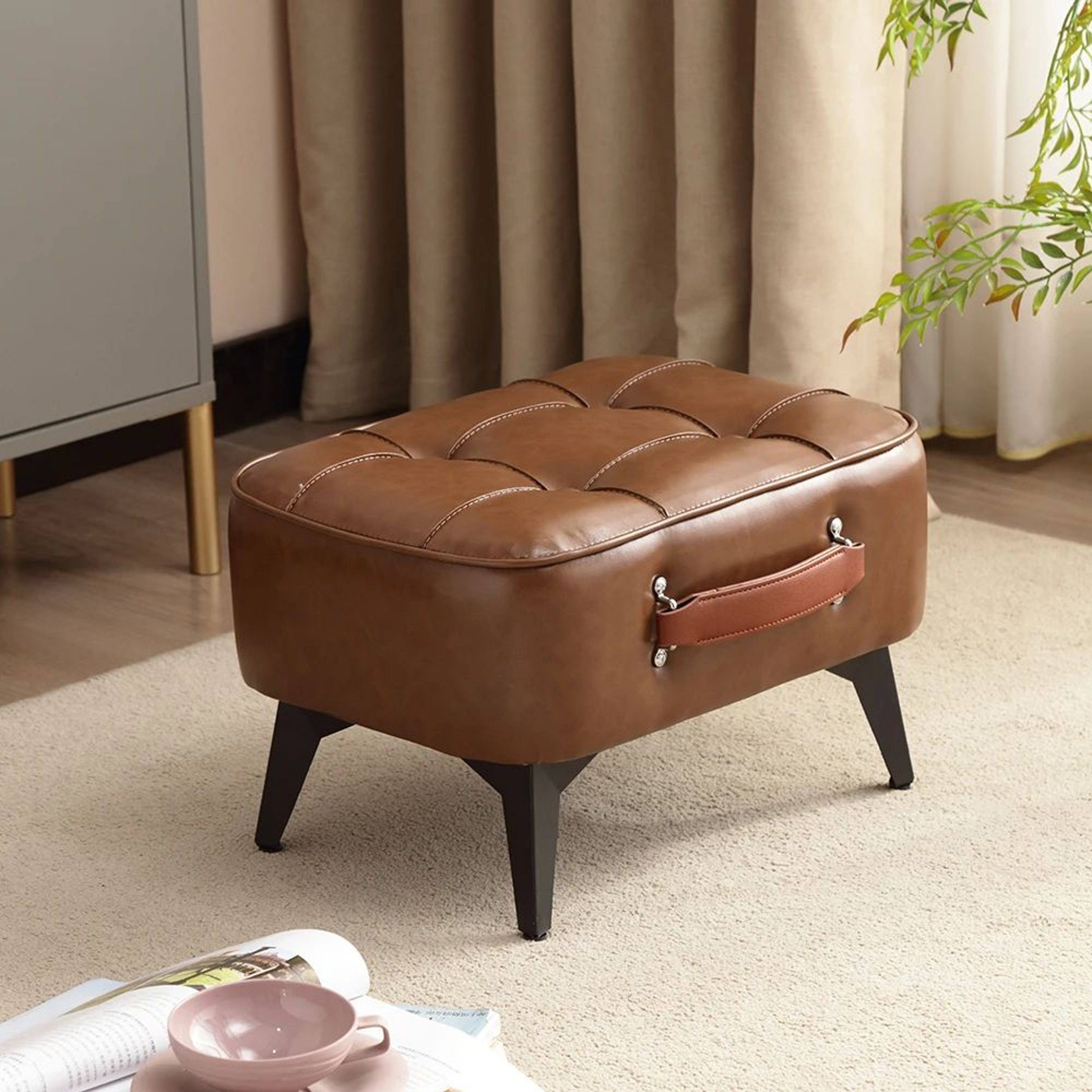 Minimalist Plush Short Stool Ottoman  Super Soft Shoe Bench For Living Room  Entryway 3