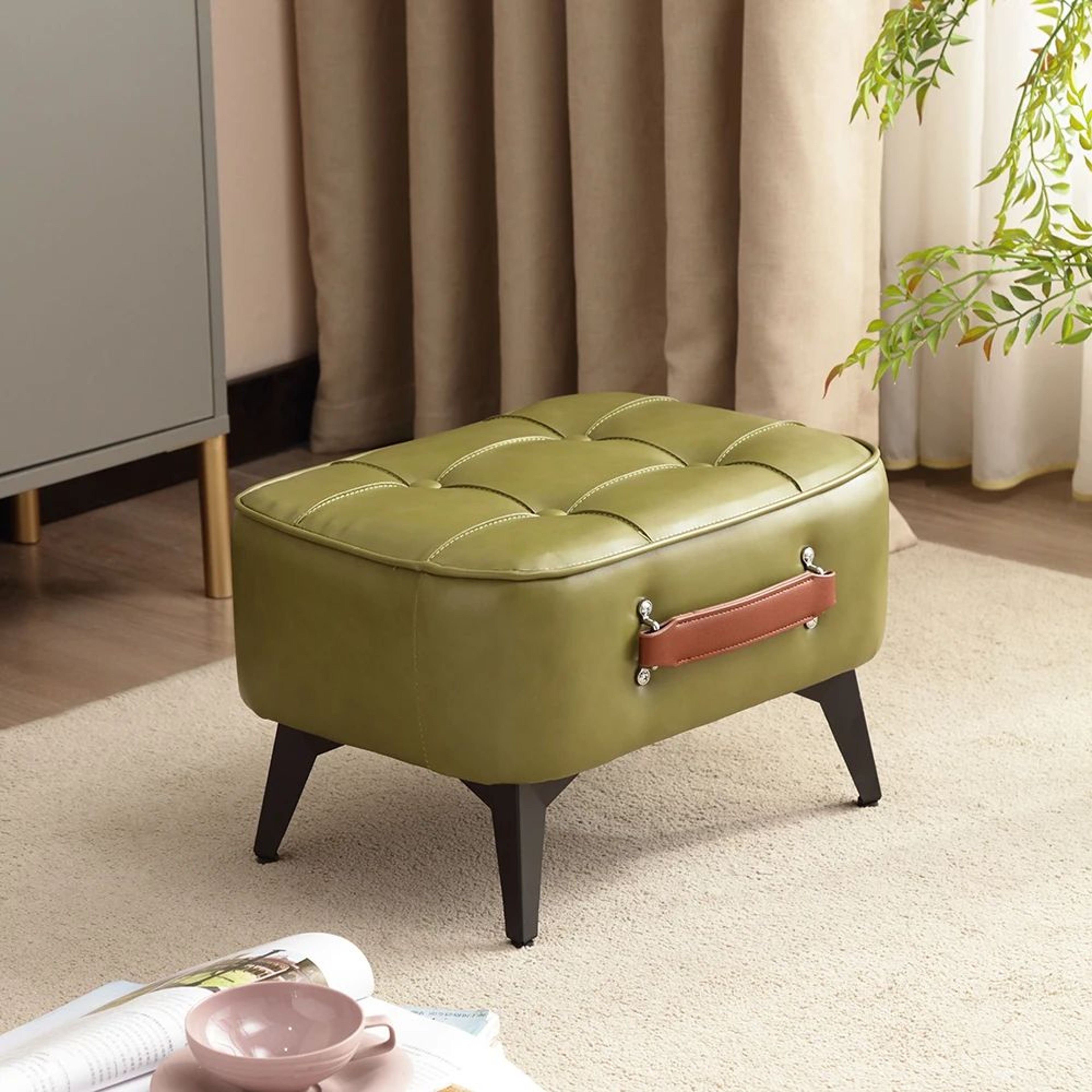 Minimalist Plush Short Stool Ottoman  Super Soft Shoe Bench For Living Room  Entryway 6