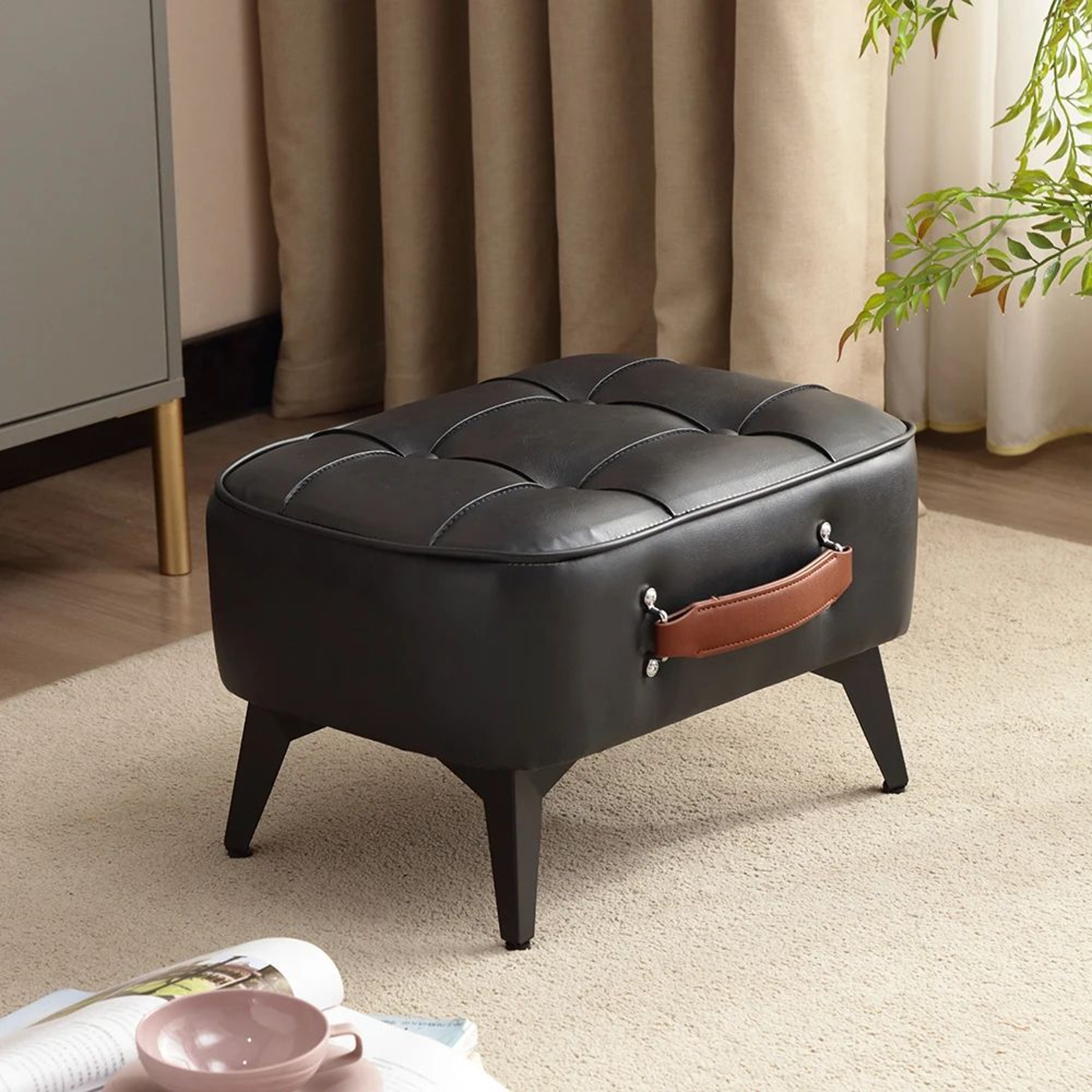 Minimalist Plush Short Stool Ottoman  Super Soft Shoe Bench For Living Room  Entryway 7
