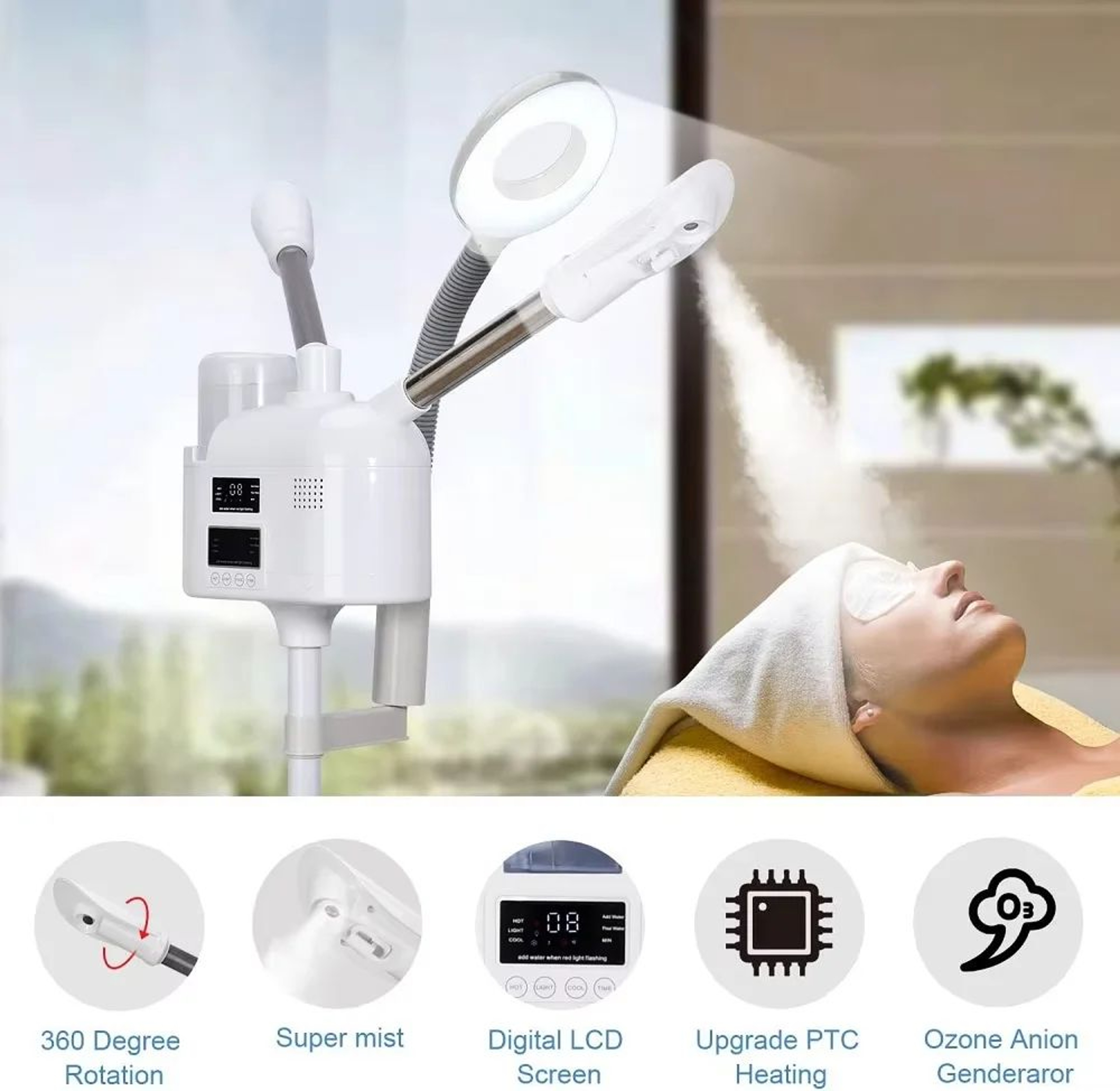 3in1 Nano Ionic Facial Steamer With Ozone  LED Magnifying Lamp 2