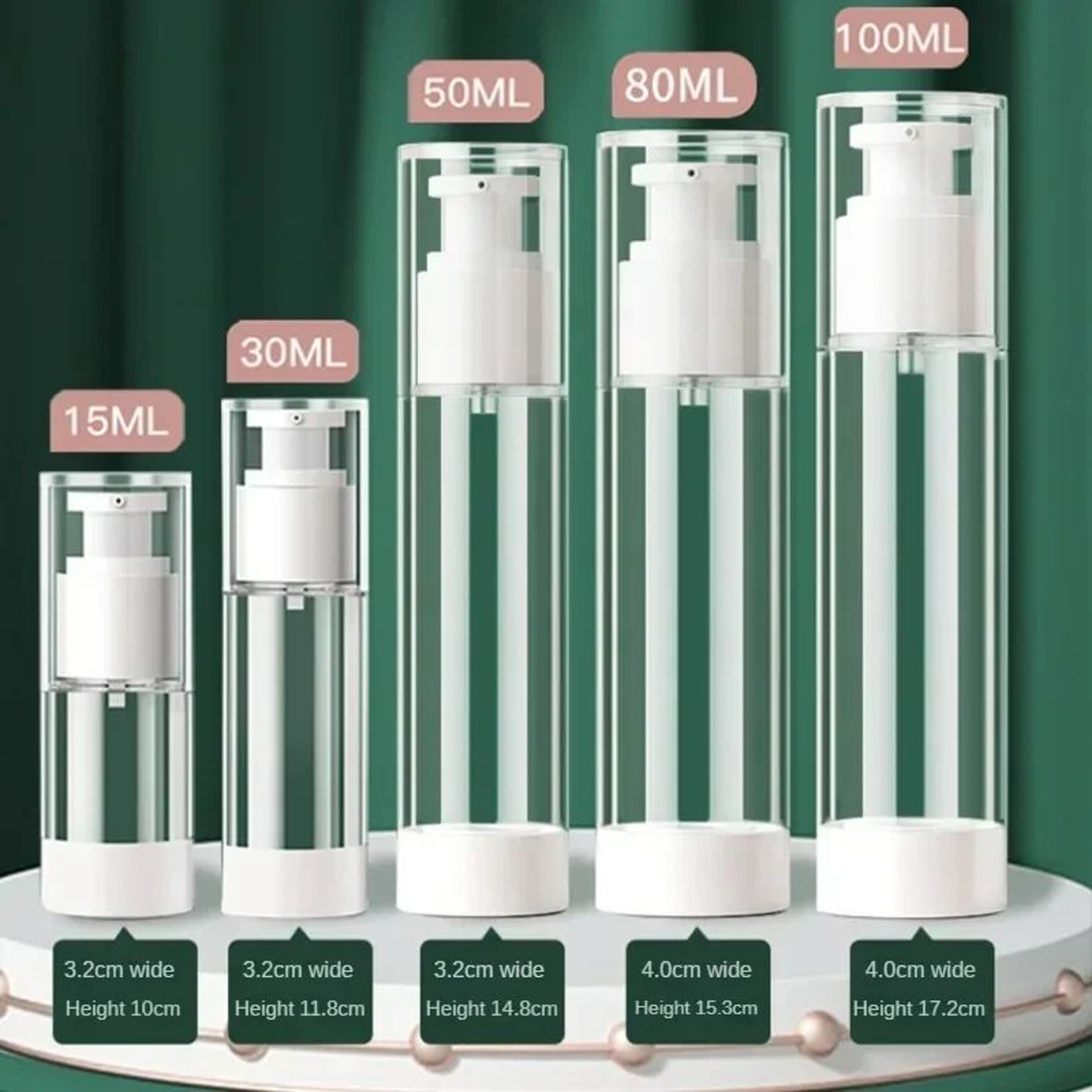 Airless Travel Pump Bottle Set  Refillable Cosmetic Cream  Lotion Dispenser 15ml30ml50ml 4