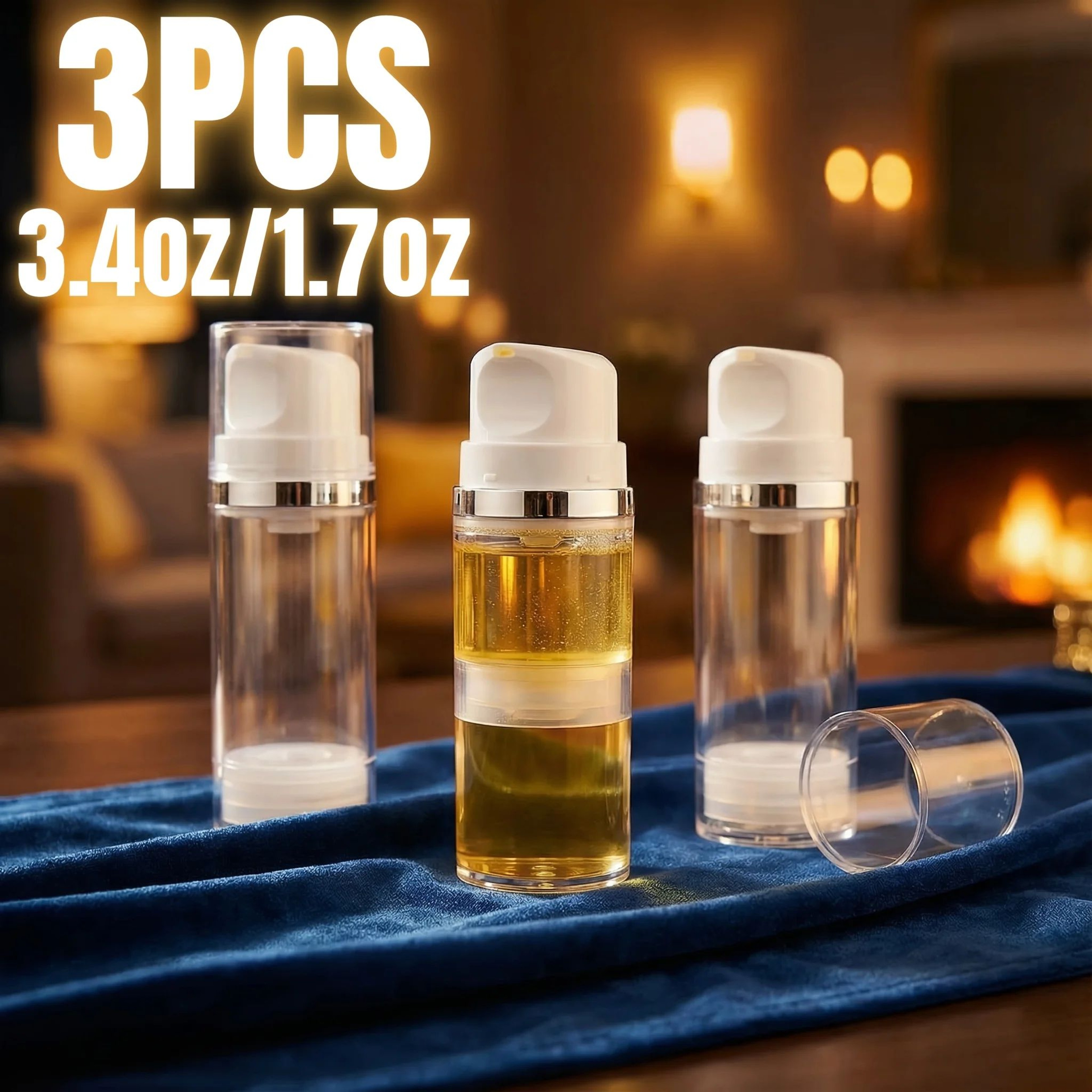 3Pack Airless Pump Bottles For Travel  Refillable Cosmetic  Lotion Dispensers 0