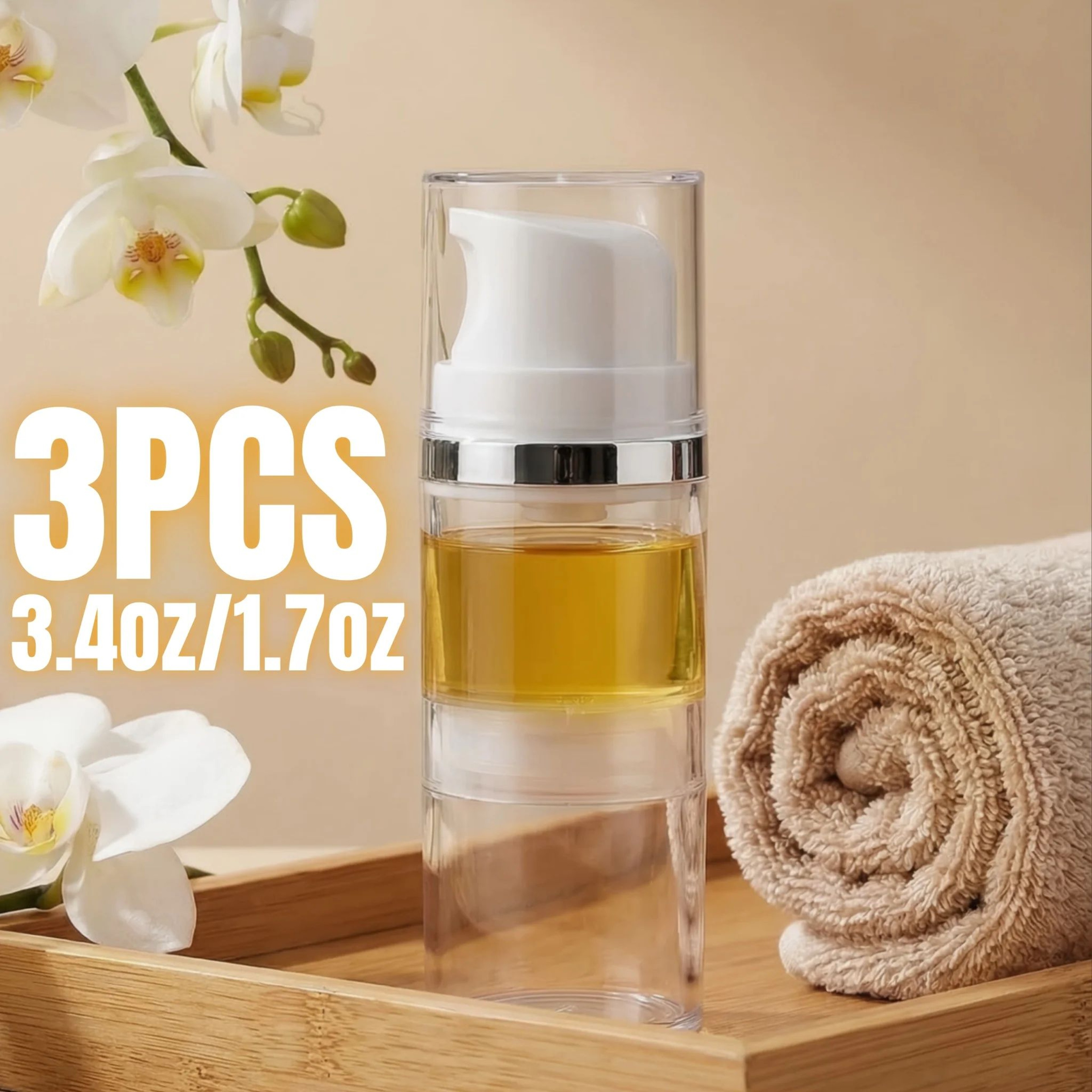 3Pack Airless Pump Bottles For Travel  Refillable Cosmetic  Lotion Dispensers 1