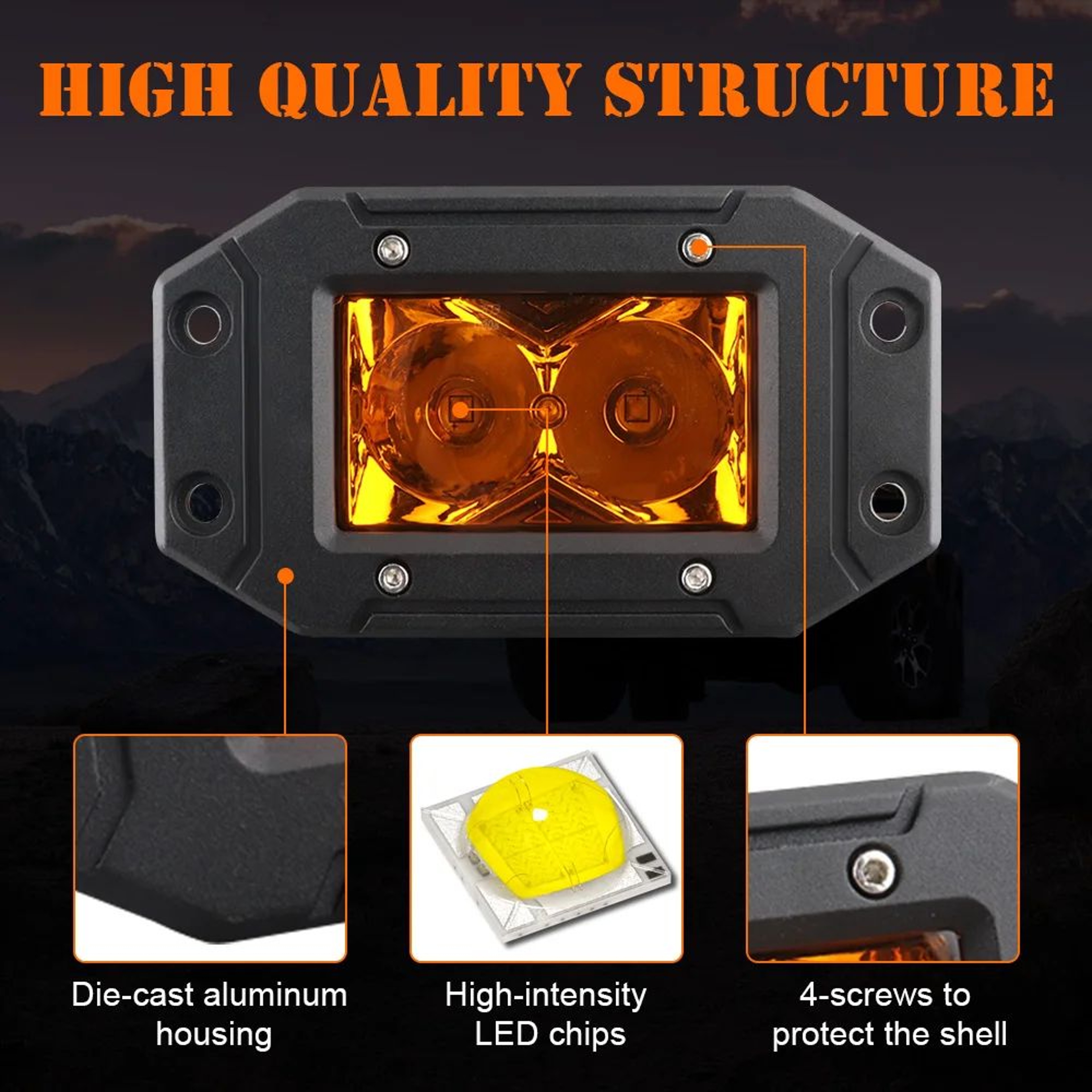 HighIntensity LED Flush Mount Work Light Pods  Yellow Spot Beam For OffRoad Trucks  ATVs 1