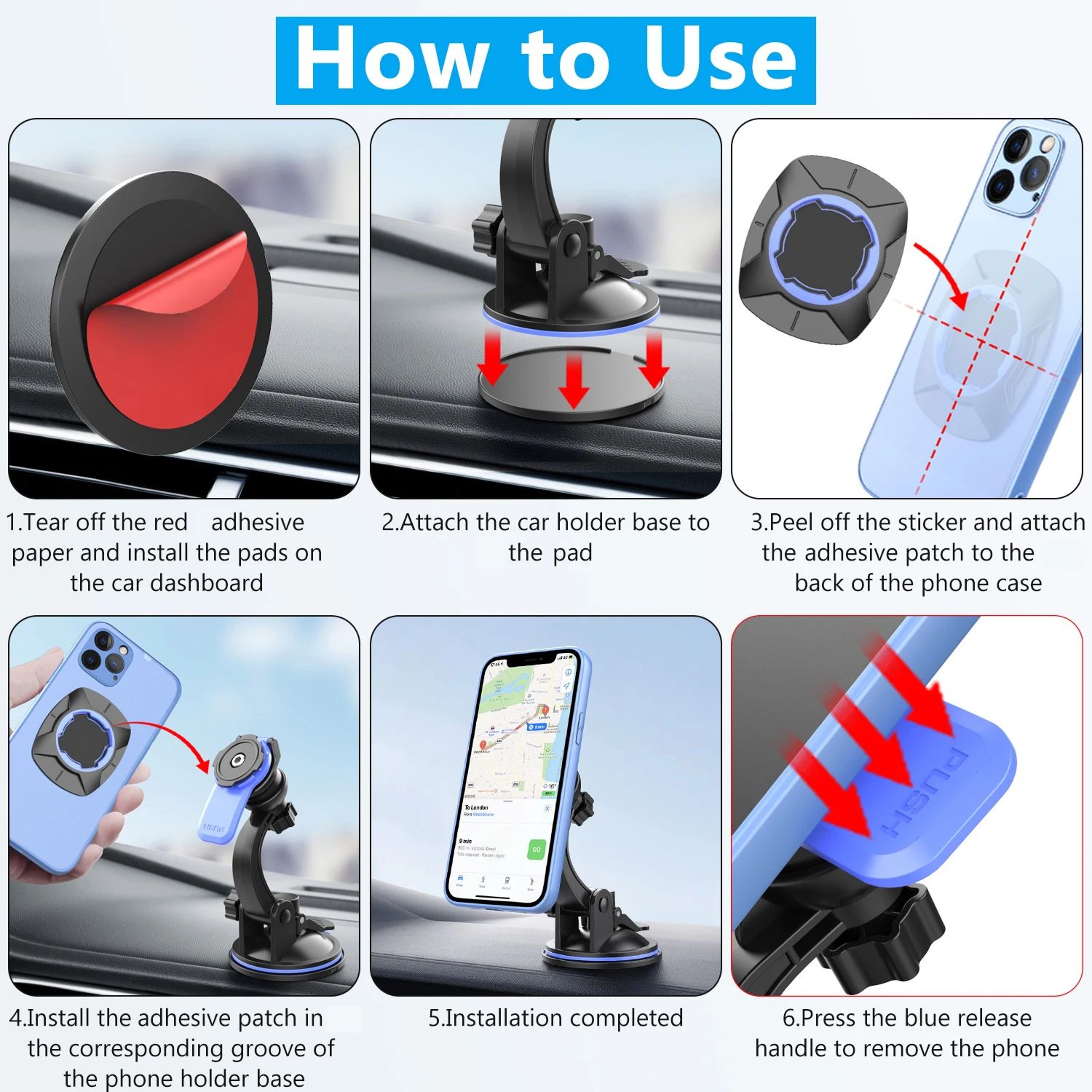 360 Rotating Car Phone Mount  Universal DashboardWindshield Suction Holder For Cars  Trucks 5