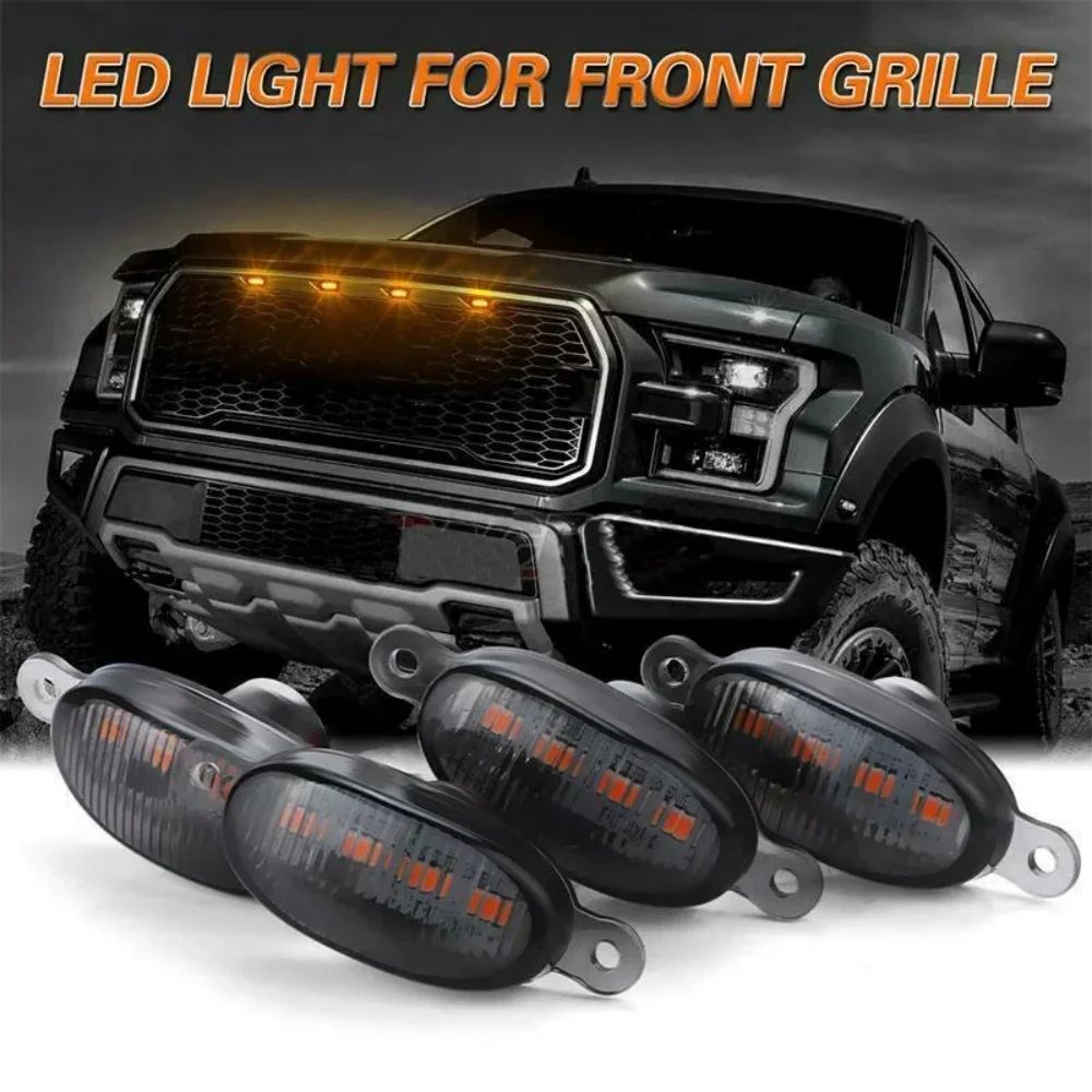 Universal 12LED Car Grille LED Light  Smoked Amber  White 12V OffRoad Grille Lights For Trucks  SUV 0