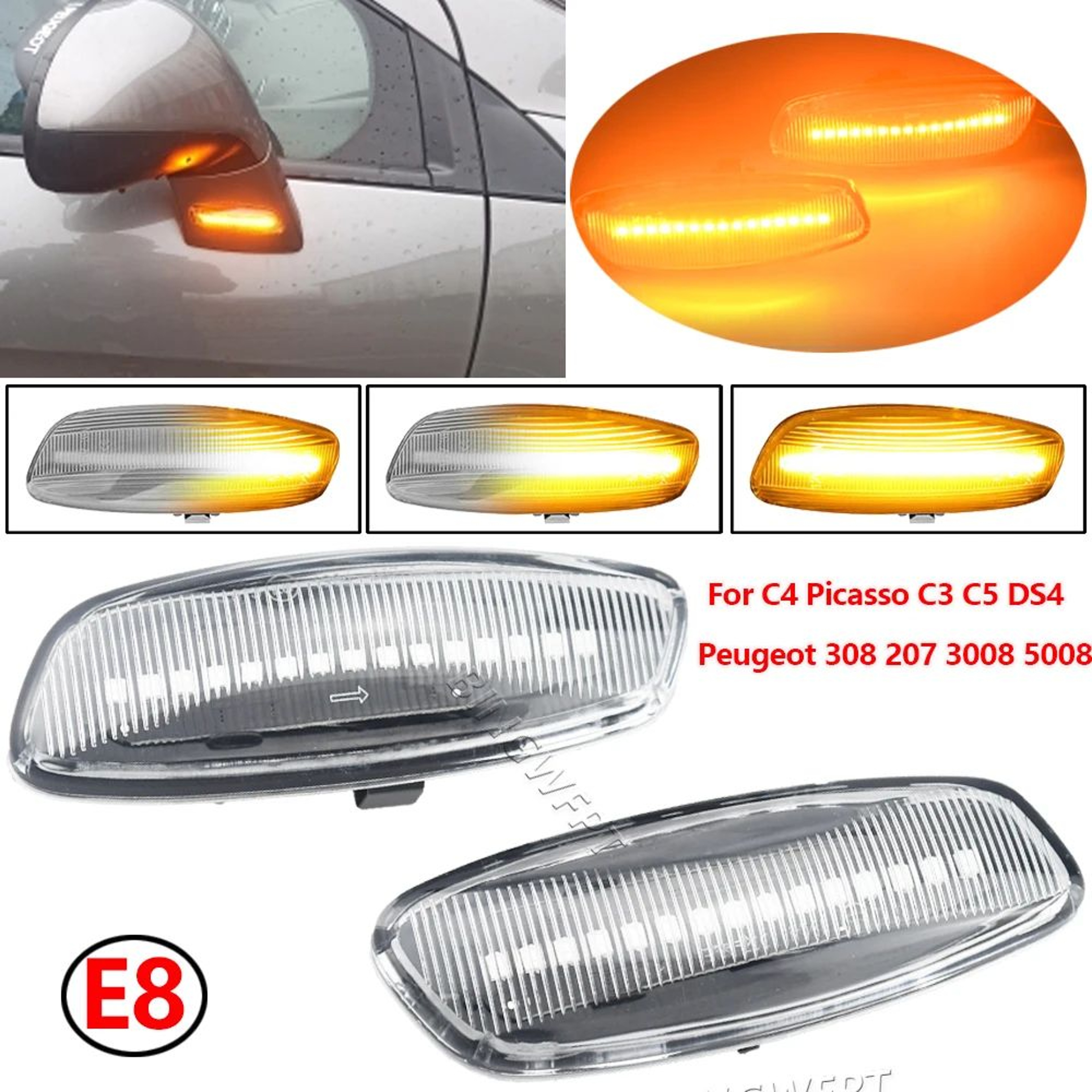Dynamic LED Sequential Side Marker Lights For Peugeot  Citroen 2Piece Set 5