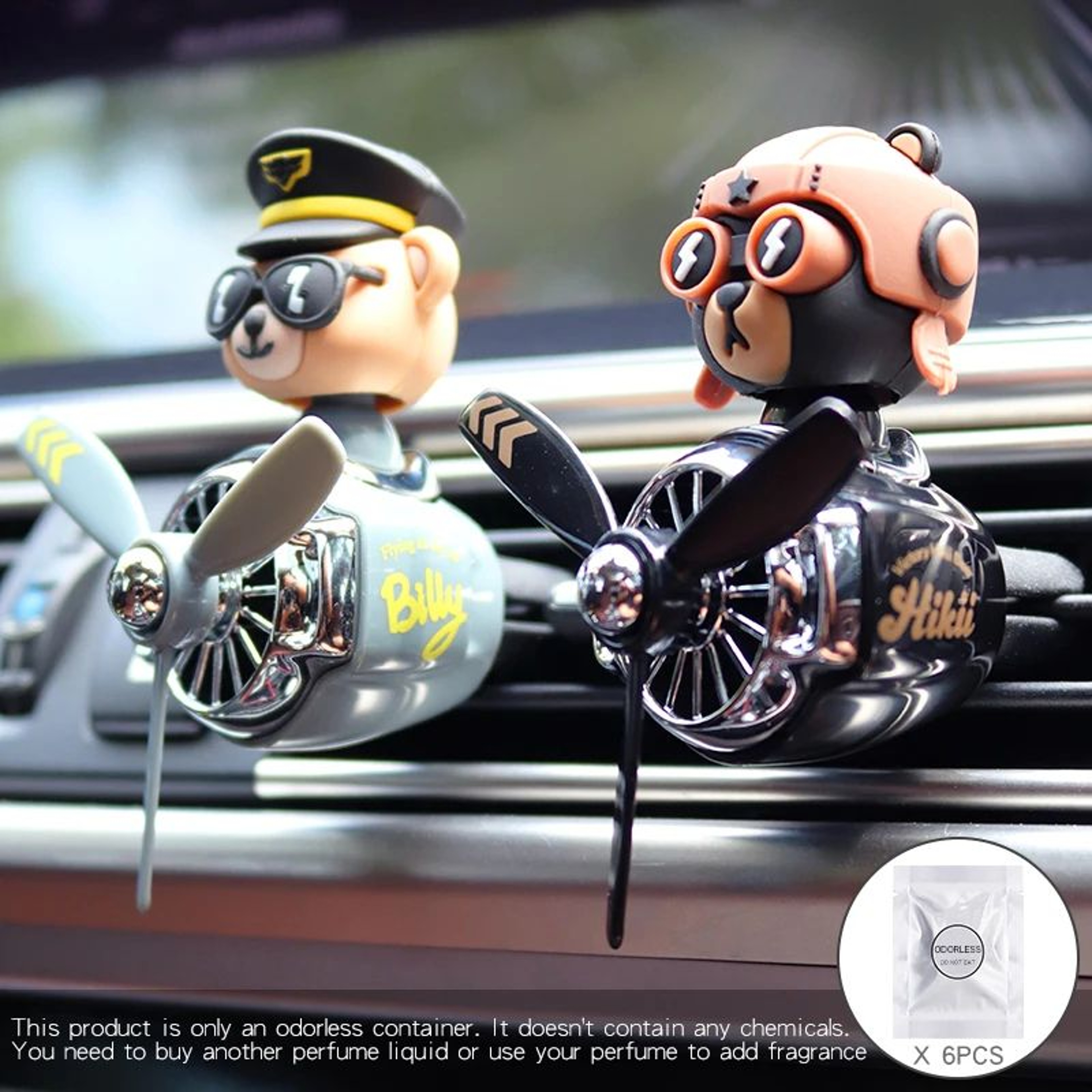 Bear Pilot Rotating Car Vent Air Freshener  Refillable Vent Clip Fragrance Diffuser With Propeller 9