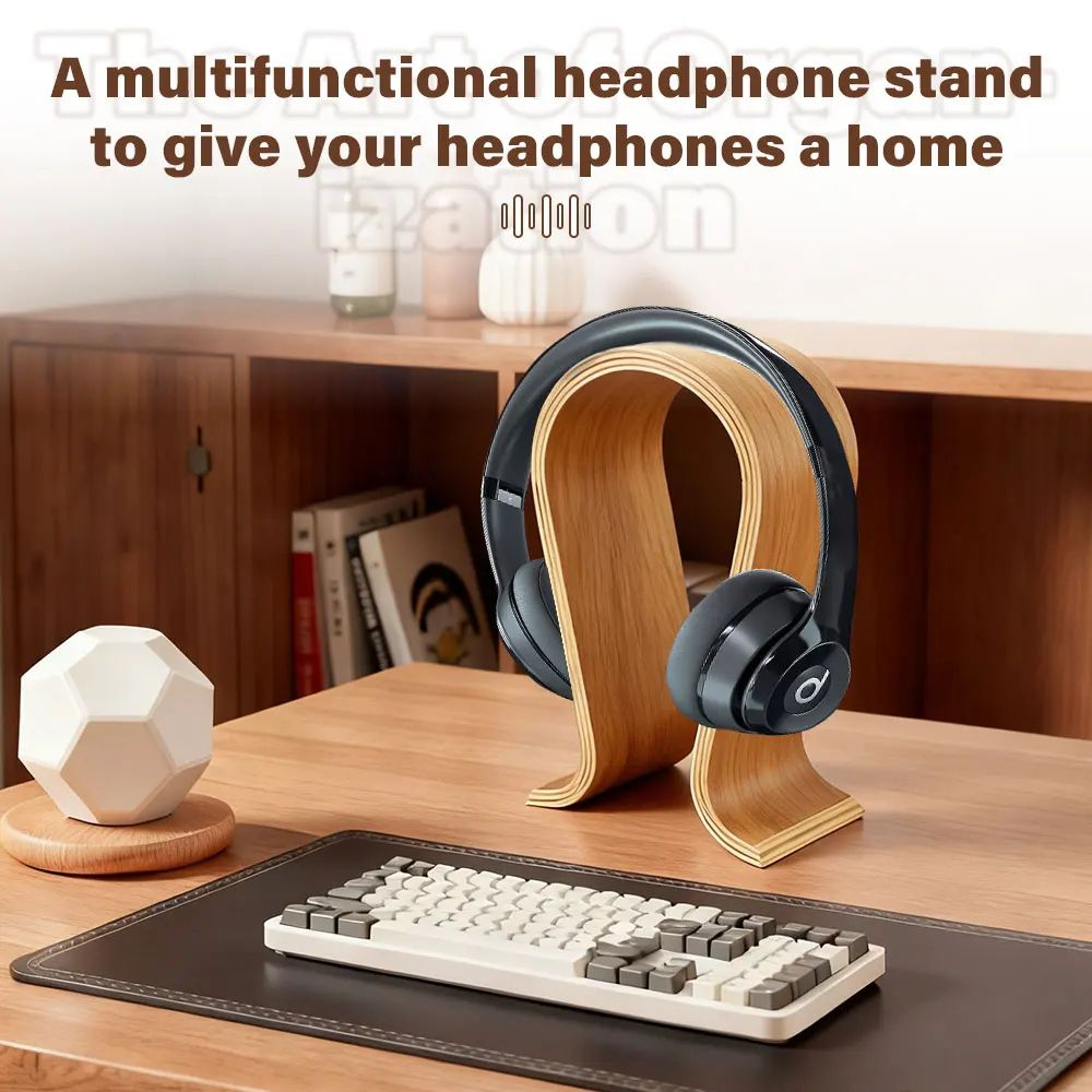 UShaped Wooden Headphone Stand For Desk  Desktop Headphone Holder  Display 4