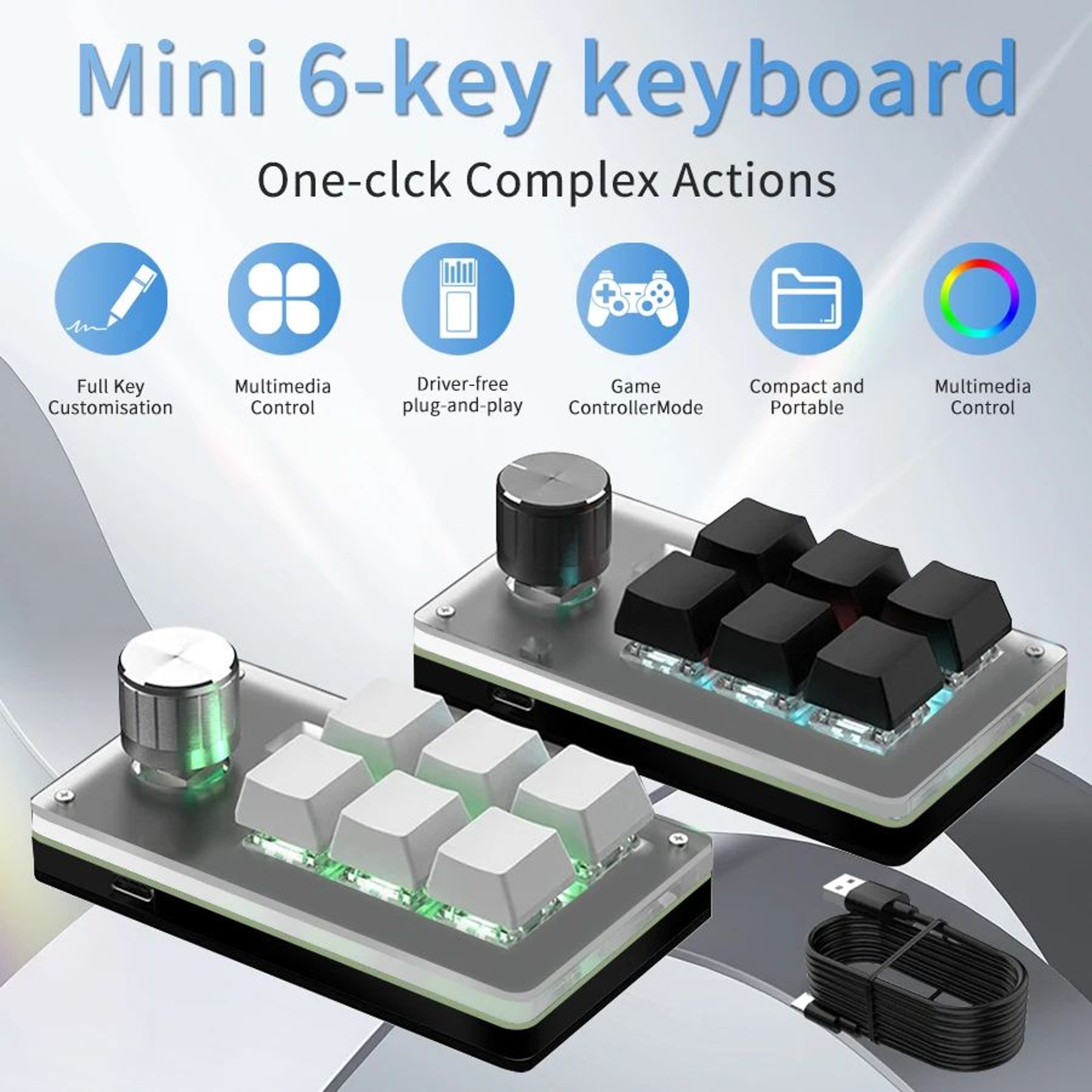 RGB Programmable Macro Keypad With Control Knob  6Key Mechanical Mini Keyboard For Gaming  Creative 0