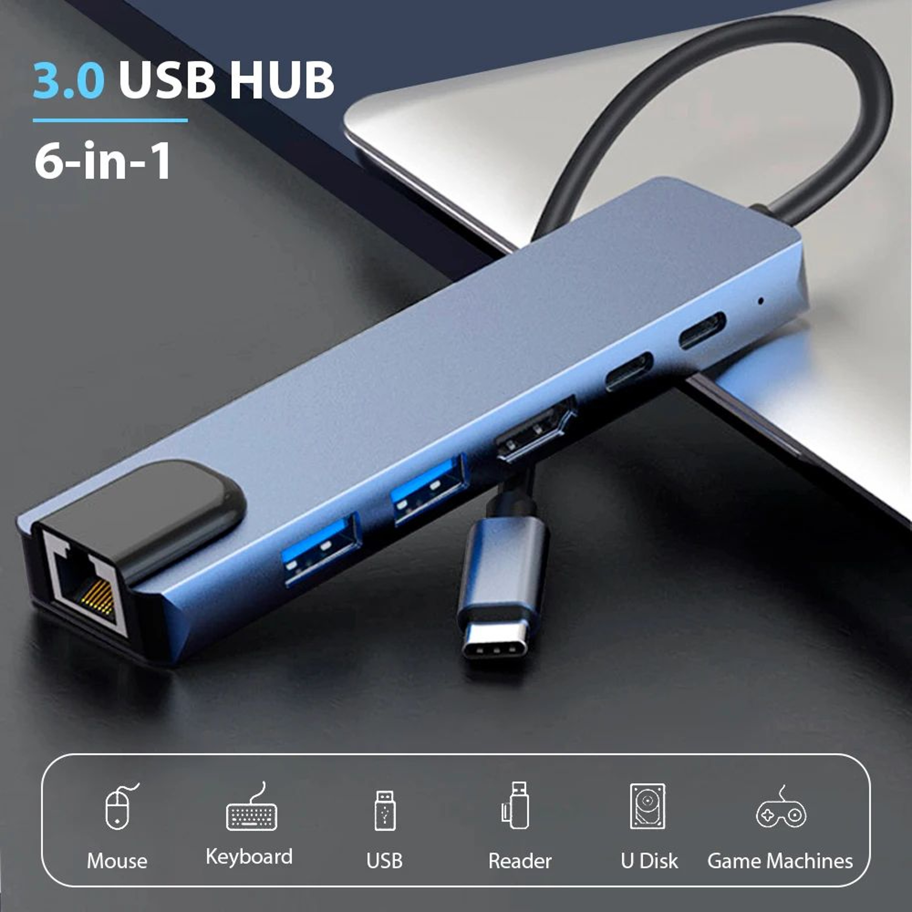 6in1 USBC Hub Docking Station With Ethernet  65W Charging 0