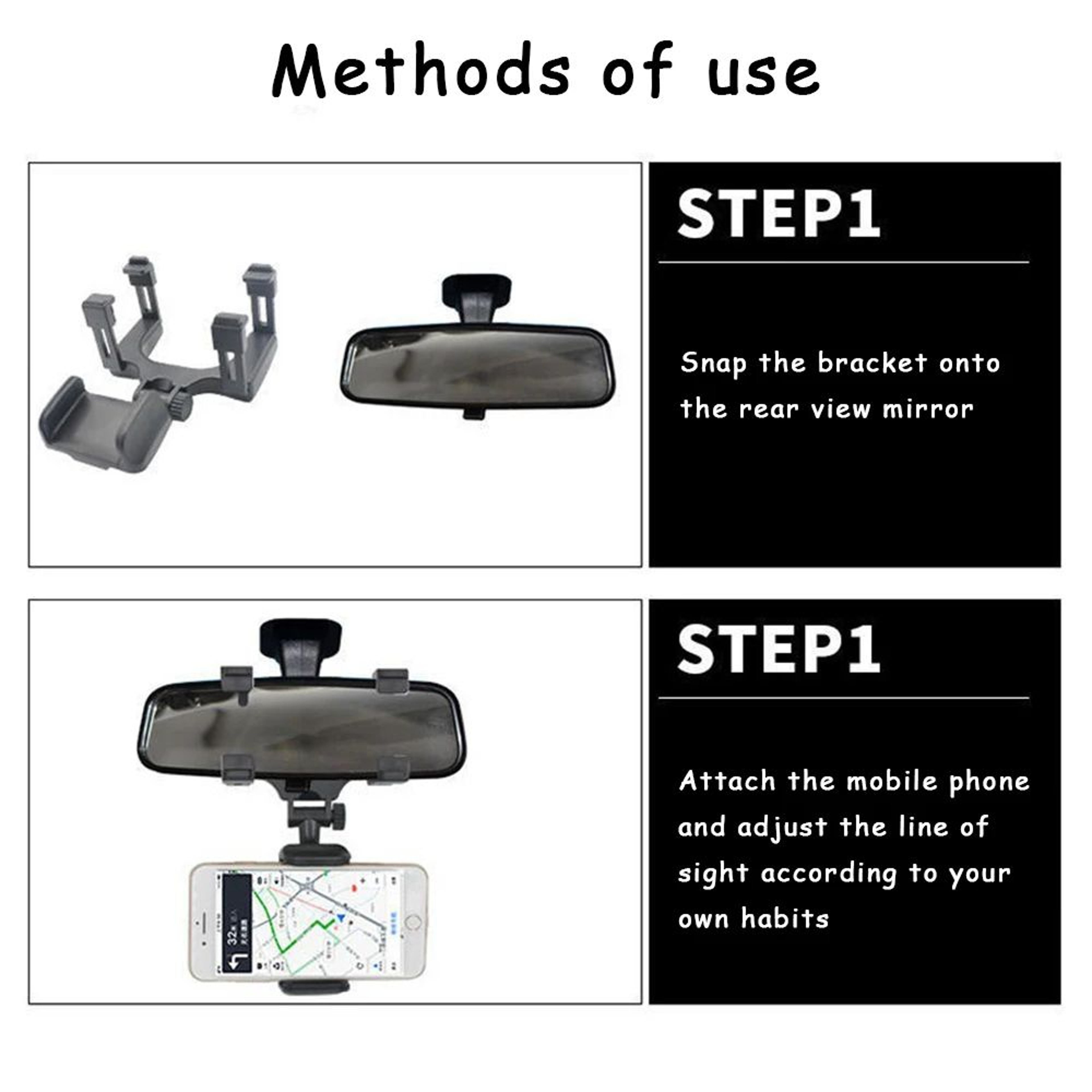 360 Rotatable Rearview Mirror Phone Holder  Foldable Adjustable Car Phone Mount For Safe GPS Naviga 4