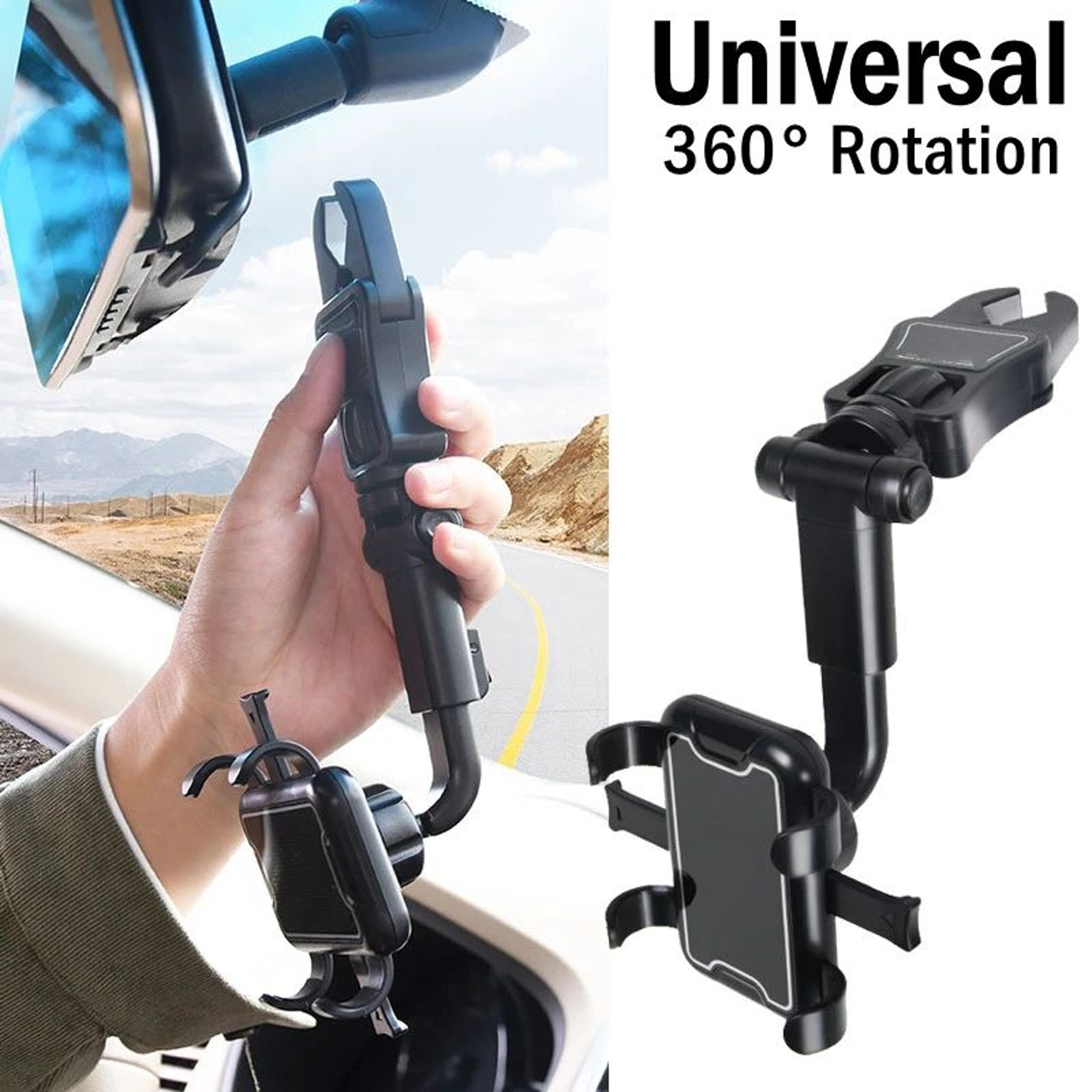 360 Rearview Mirror Phone Holder  Adjustable Universal Car Mount For HandsFree Driving 0