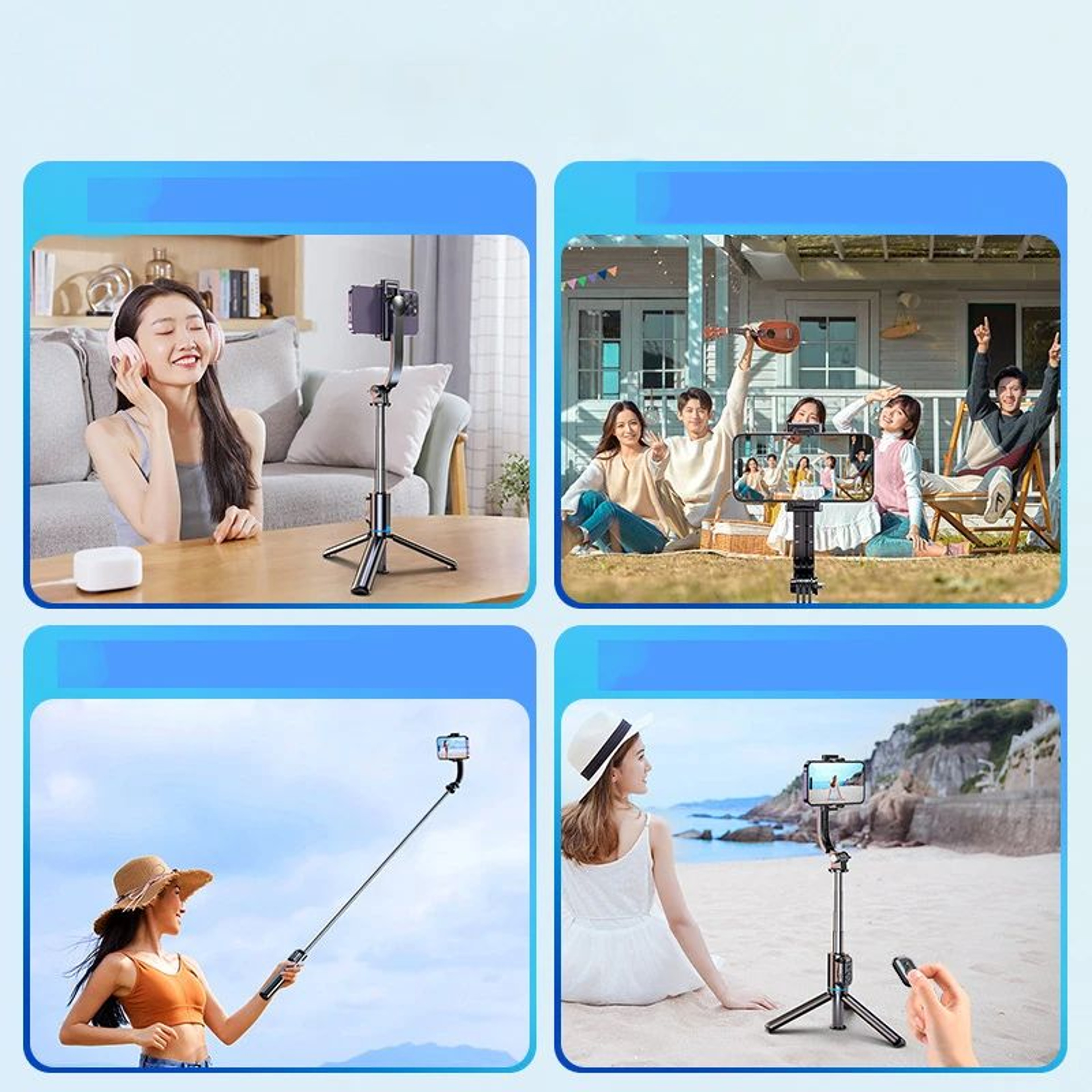 MoZhao AntiShake Bluetooth Selfie Stick Tripod With Remote  Adjustable Overhead Phone Mount 3