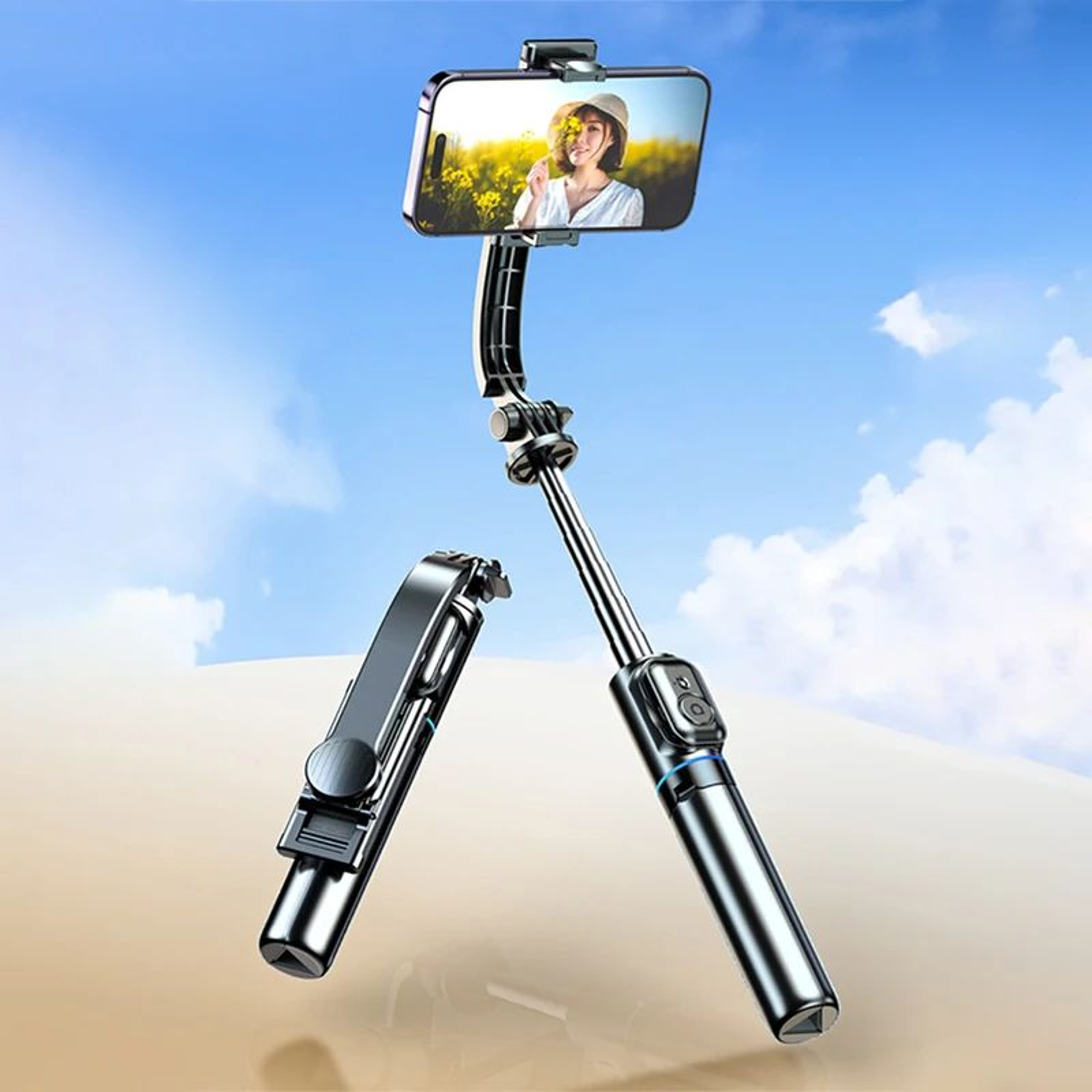 MoZhao AntiShake Bluetooth Selfie Stick Tripod With Remote  Adjustable Overhead Phone Mount 4
