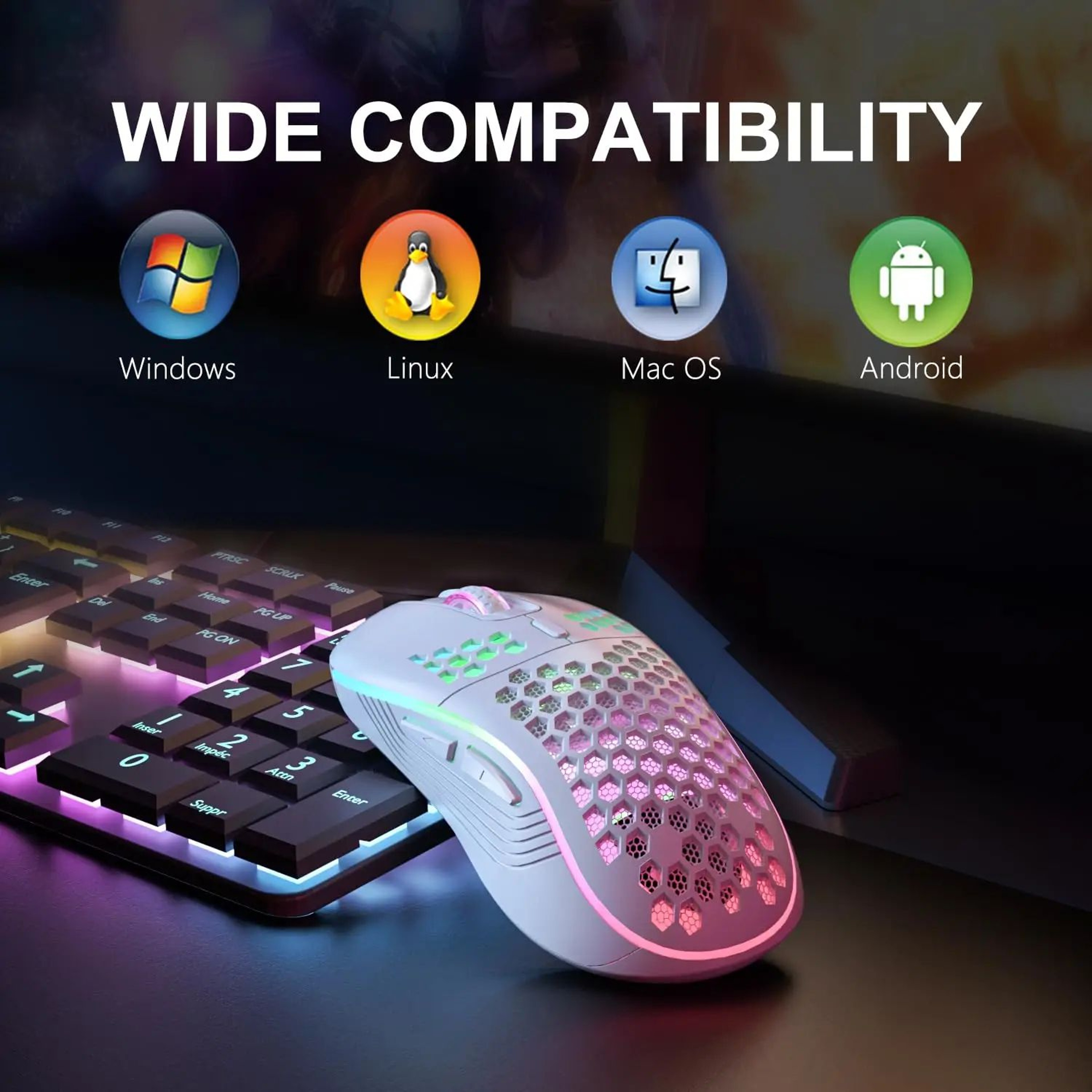 RGB Honeycomb Wireless Gaming Mouse  Rechargeable Ergonomic 6Button Precision Mouse 2