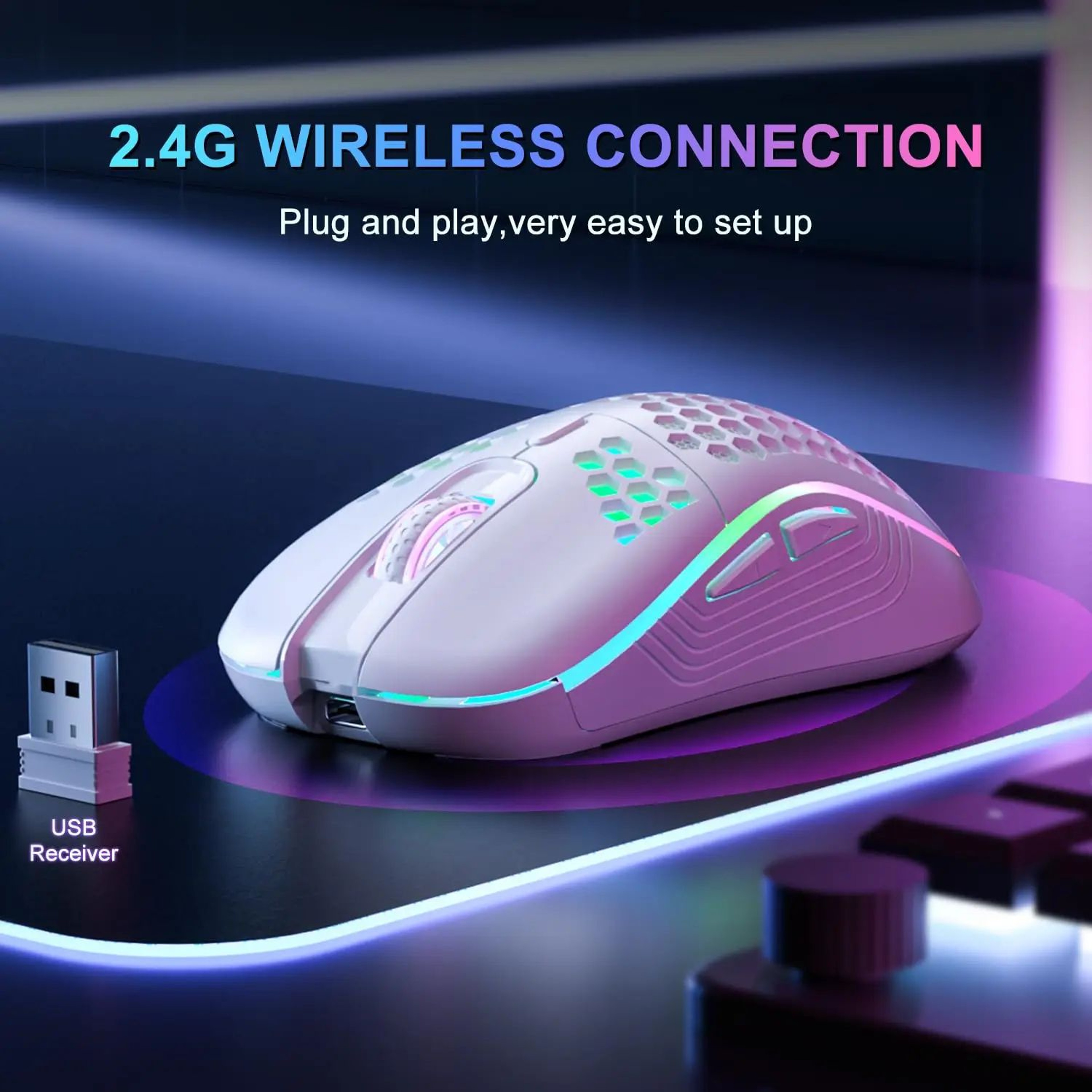 RGB Honeycomb Wireless Gaming Mouse  Rechargeable Ergonomic 6Button Precision Mouse 3